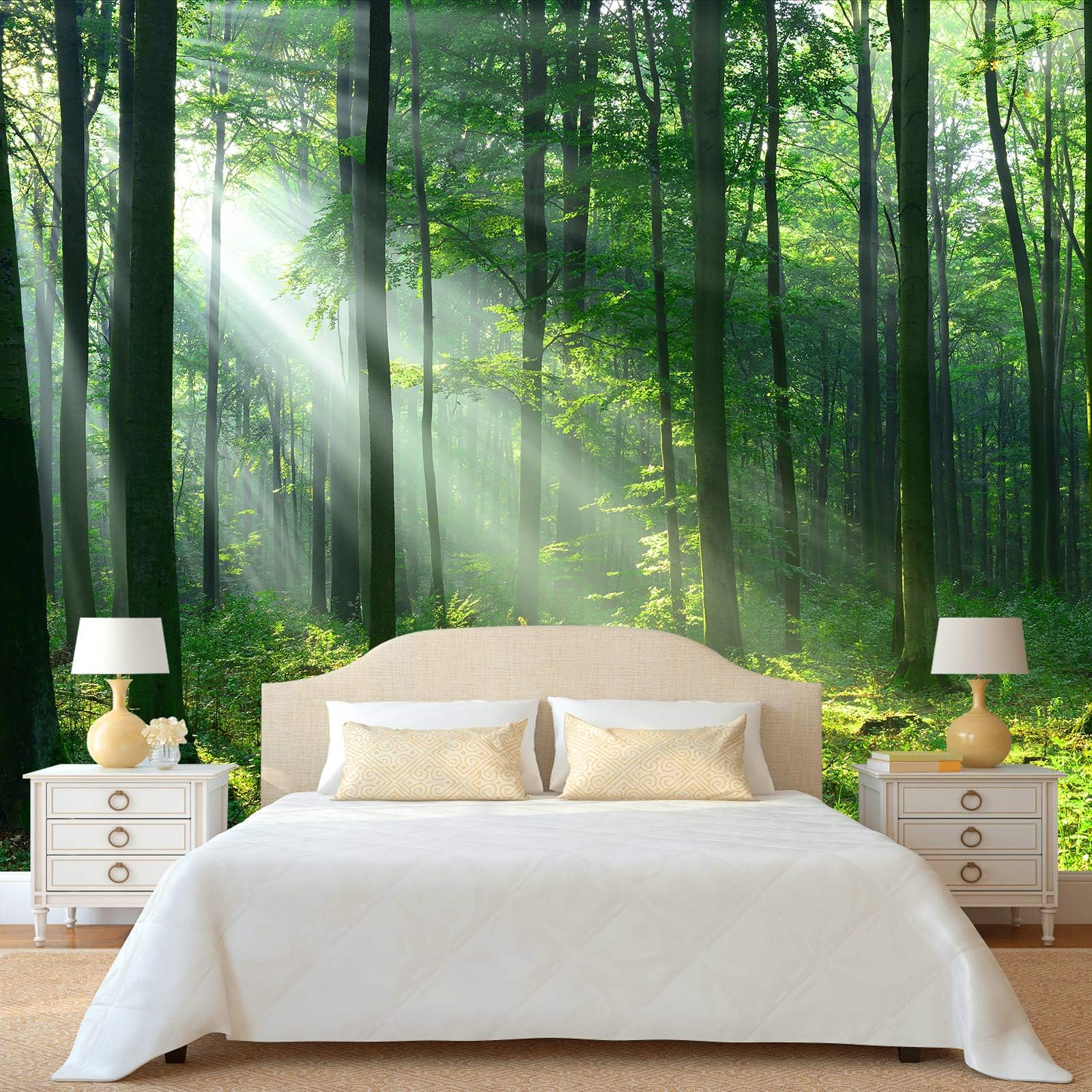 WFBHUA-Green Woodland Wallpaper Mural Foggy Forest Tree Wallpaper Nature Landscape Wall Murals for Bathroom Living Room (Not Pee