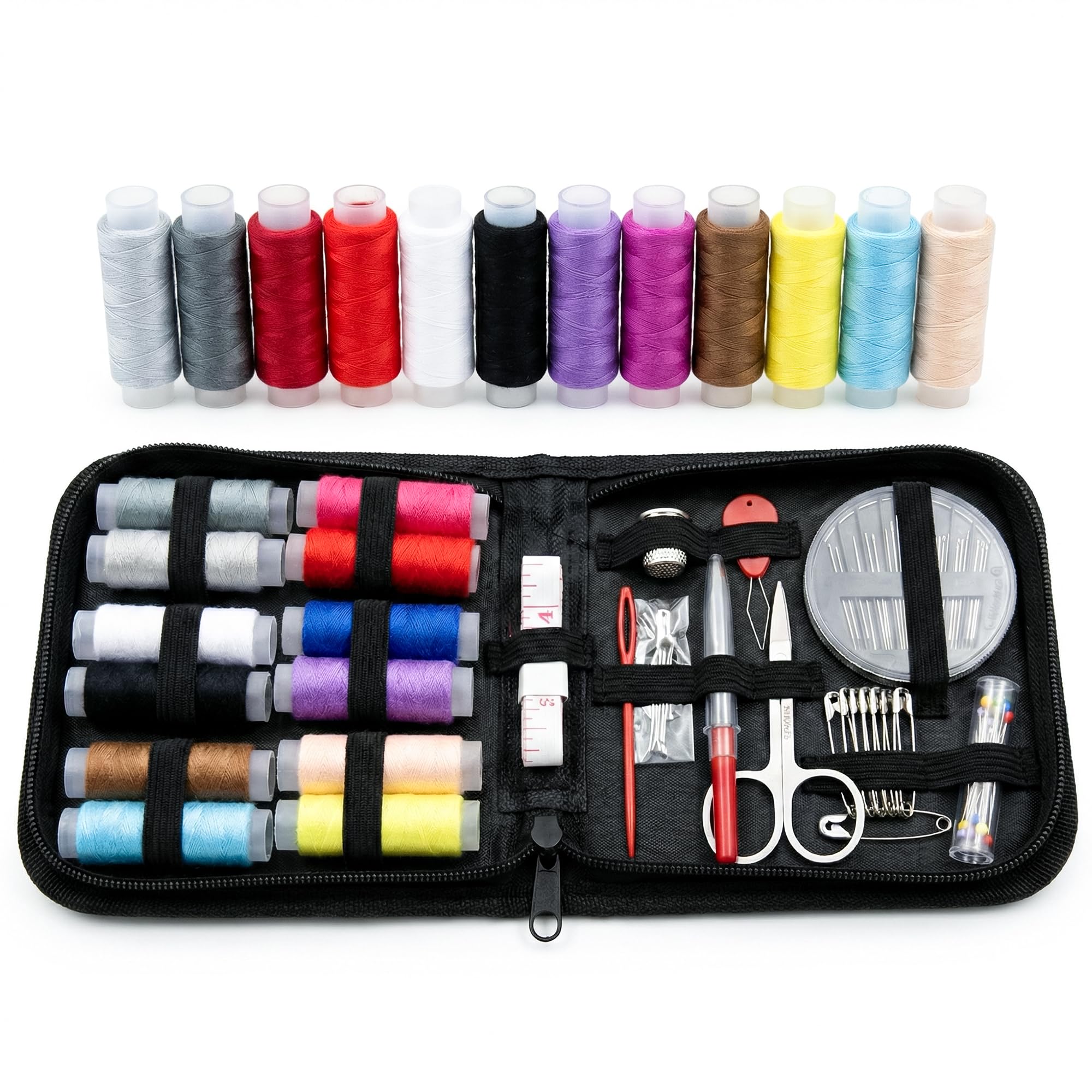 74 Pieces Sewing Kit Box With Thread, Needles & Scissors - Complete Sui Dhaga Tailoring Accessories Set With Needle Threader, Me