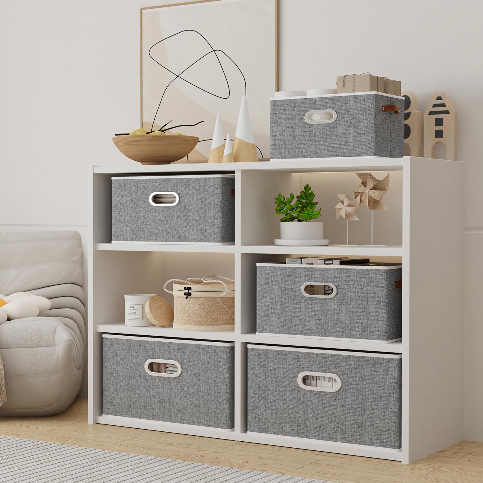 Yawinhe Collapsible Storage Bins  12.99 x 9.05 x 7.87 Inch  Cube Storage Bins  Fabric Foldable Storage Bins Organizer Containers with Dual Leather Handles for Home Closet Office (Grey  4-Pack)
