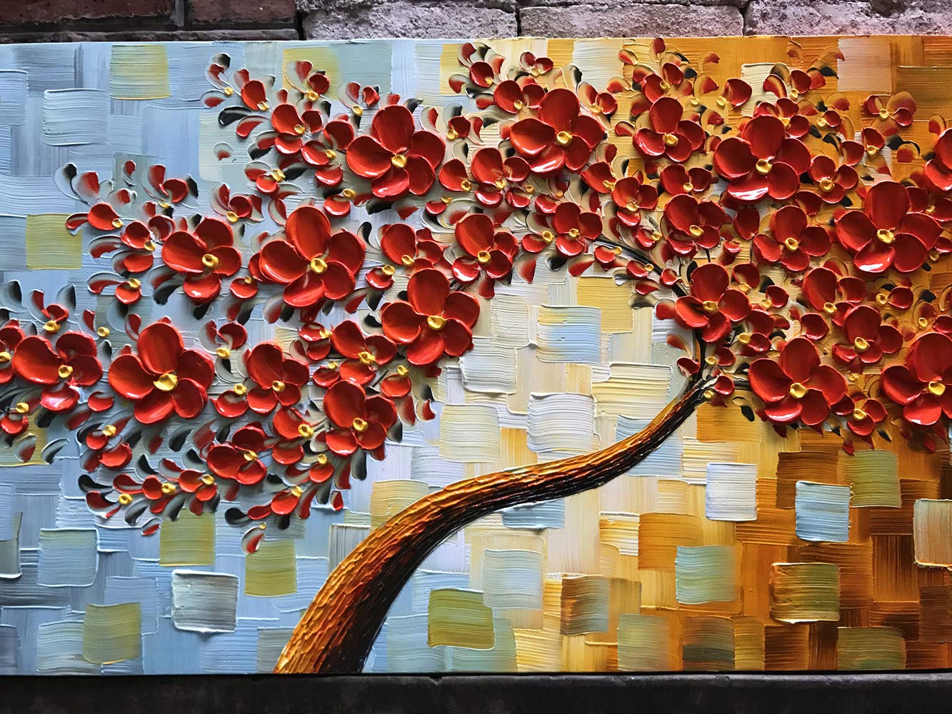 YaSheng Art -handpainted Contemporary Art Oil Painting On Canvas 3D Red Tree Paintings Modern Home Decor Wall Art for living room Ready to hang 24x48inch