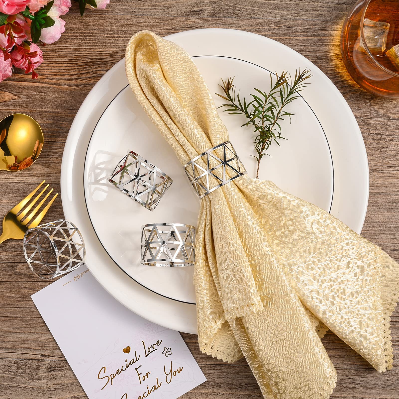 12 Pcs Silver Napkin Rings Set Napkin Holders Metal Napkin Ring For Dinning Table Decor Farmhouse Napkin Ring For Wedding Birthd