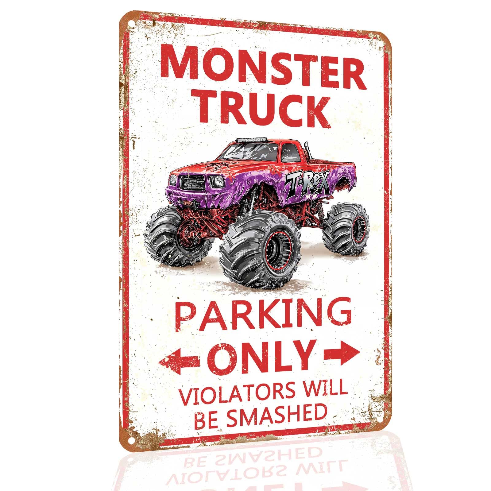 Monster Truck Parking Only Metal Sign, Boys Bedroom Monster Truck Parking Wall Decor, Birthday Decorations Party Supplies, Monst