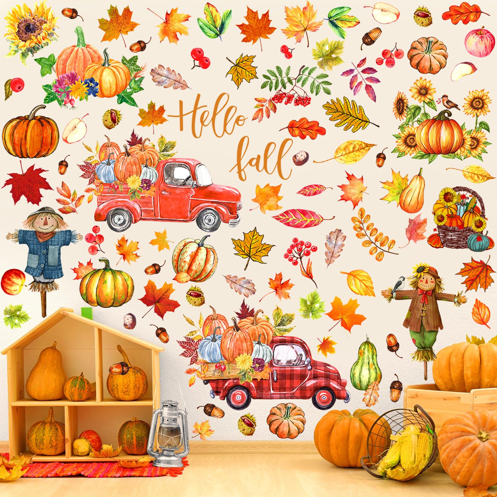 Chivertion 6 Sheets Thanksgiving Fall Wall Sticker Decorations, Thanksgiving Wall Stickers For Kids Home Office Classroom Party