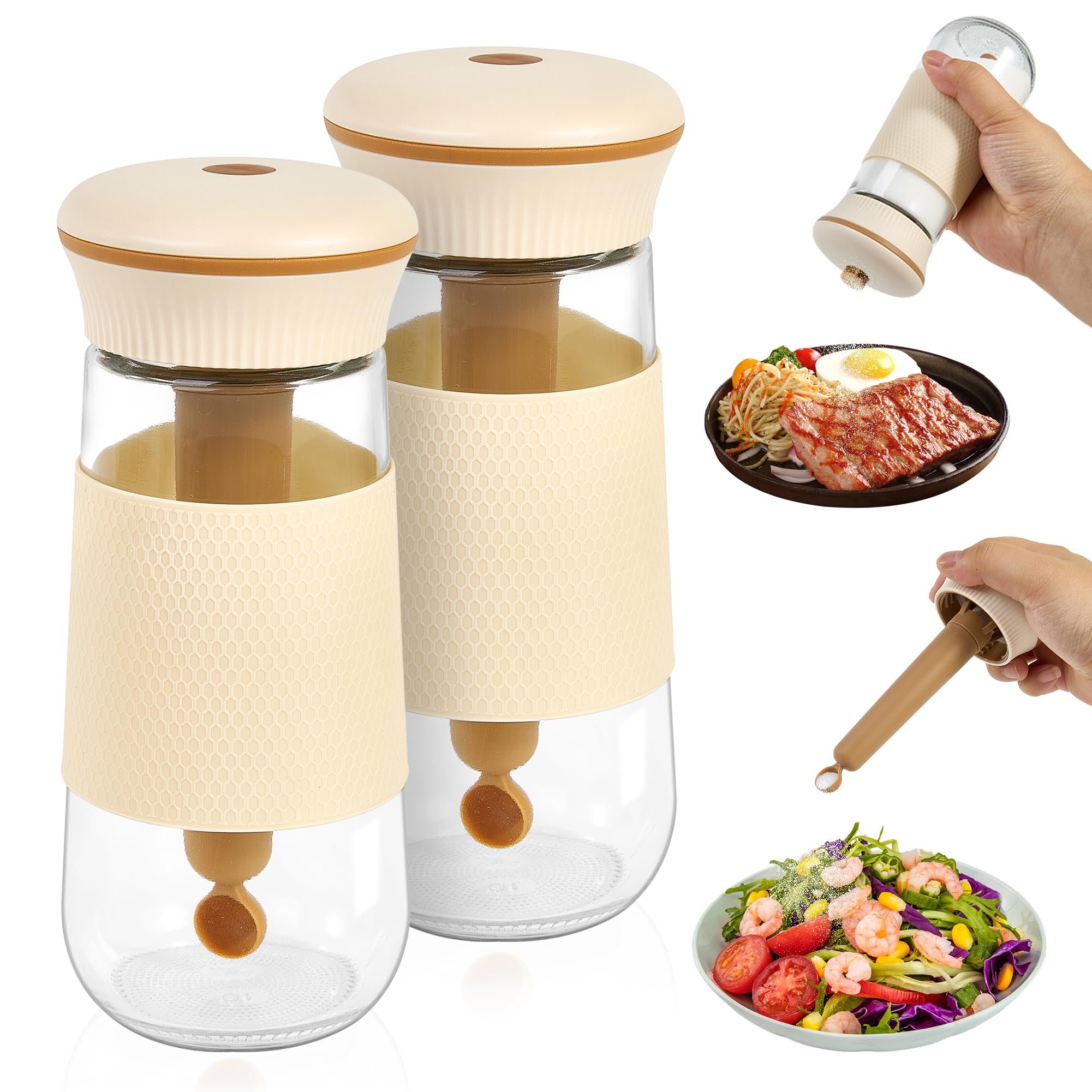 Lakumiqi 2In1 Salt Shaker, Glass Salt And Pepper Shakers Set With 1G Measuring Spoon, 2Pcs Salt Pepper Containers Farmhouse Cu