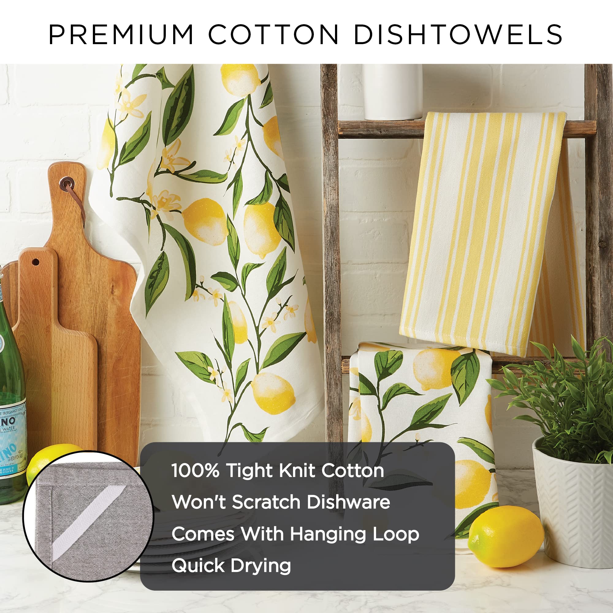 Dii Kitchen Towel Collection Decorative Cotton Dishtowel Set, 18X28, Yellow Chevron, 2 Piece
