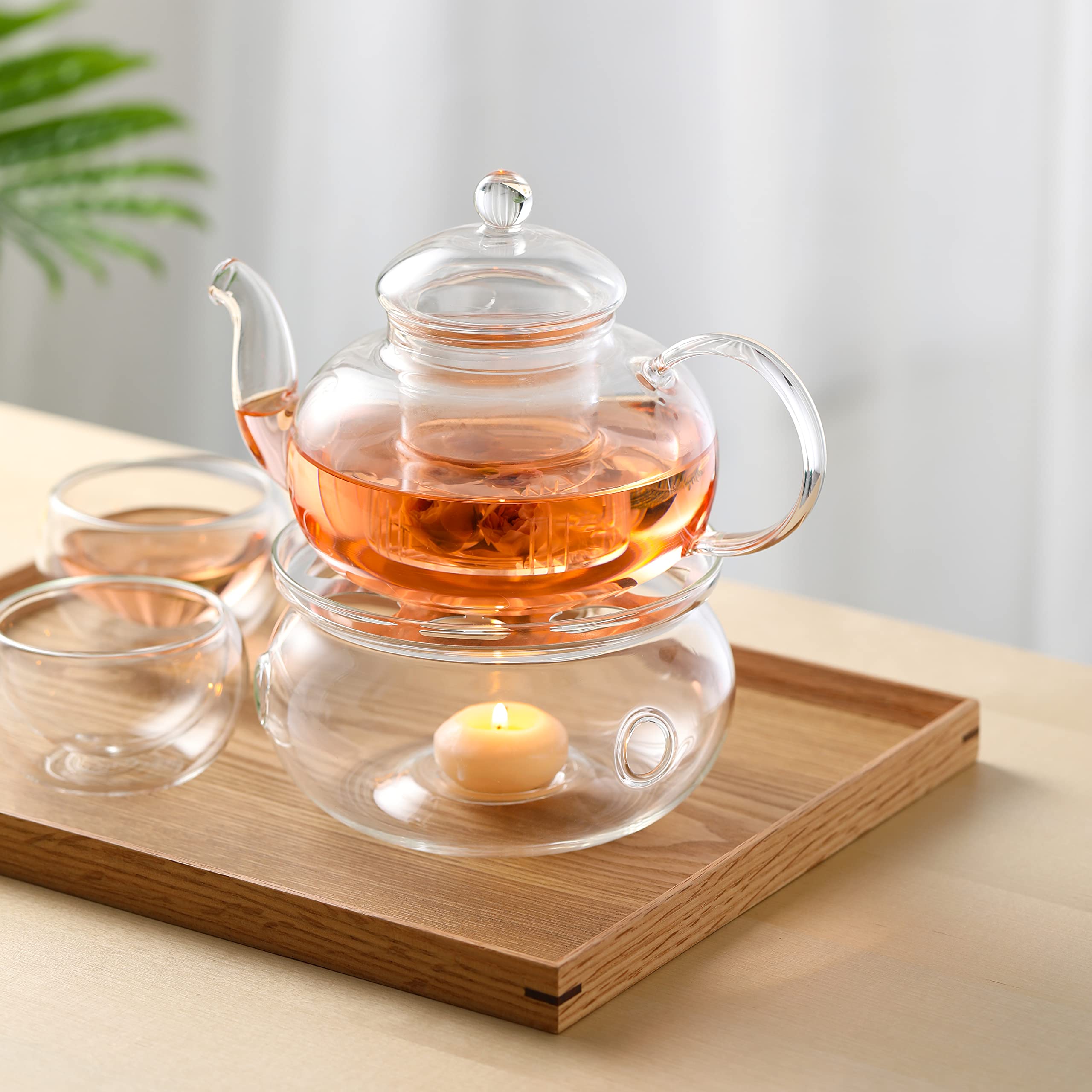 Cnglass Universal Glass Teapot Warmer,Handcrafted With Heat Proof & Lead-Free Glass Tealight Warmer 5.3 In/13.5Cm Diameter (Cand