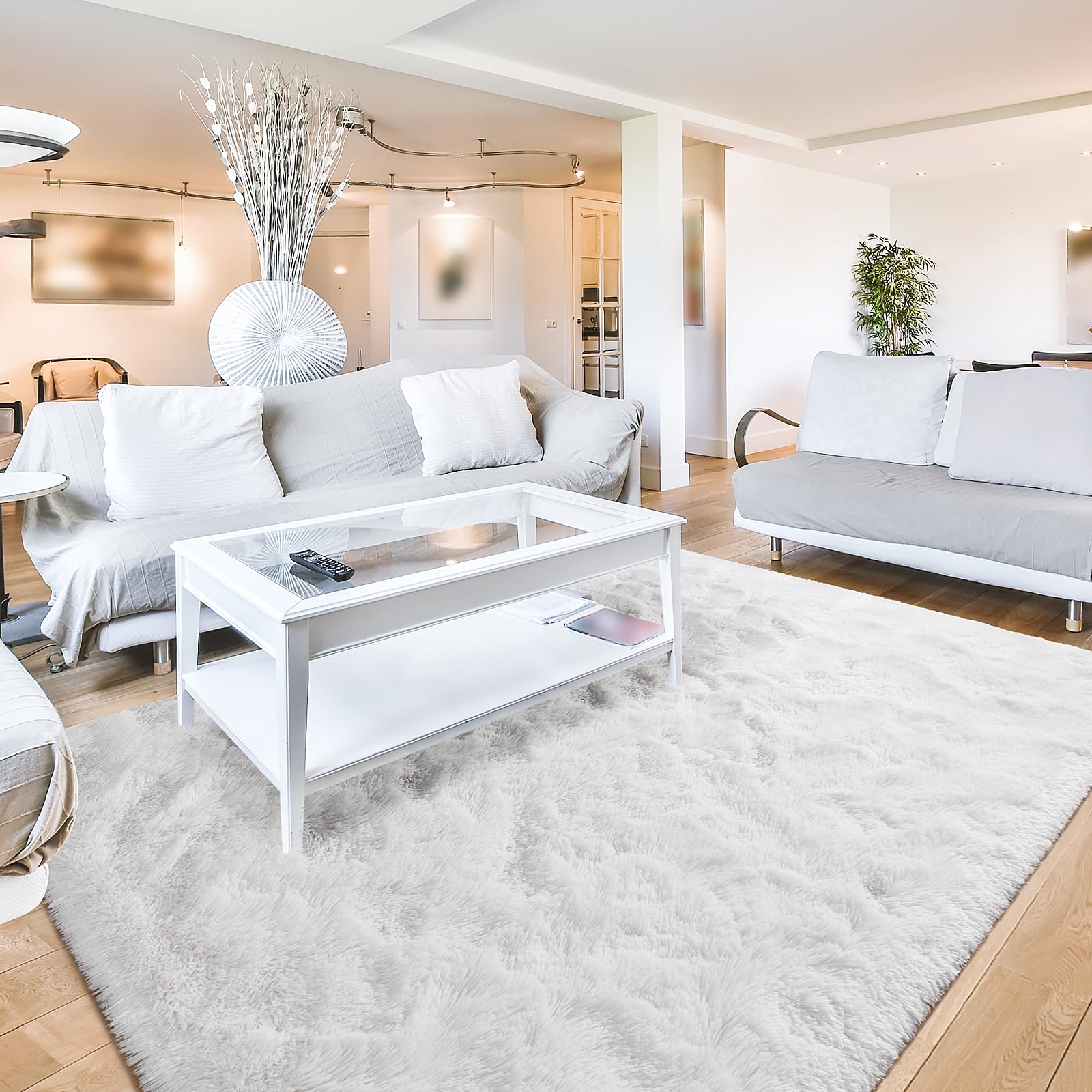 Terrug Fluffy Large Area Rugs for Living Room Bedroom, White 4x6 Rug Washable Shag Carpet, Super Soft Fuzzy Plush Non-Slip Cute 