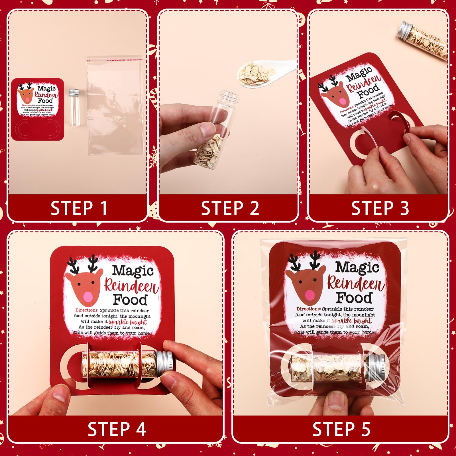 Kigeli Christmas Reindeer Food Glass Jar Filled Glitter Attached Paper Card Holiday Reindeer Food Kit Christmas Eve Present Gift