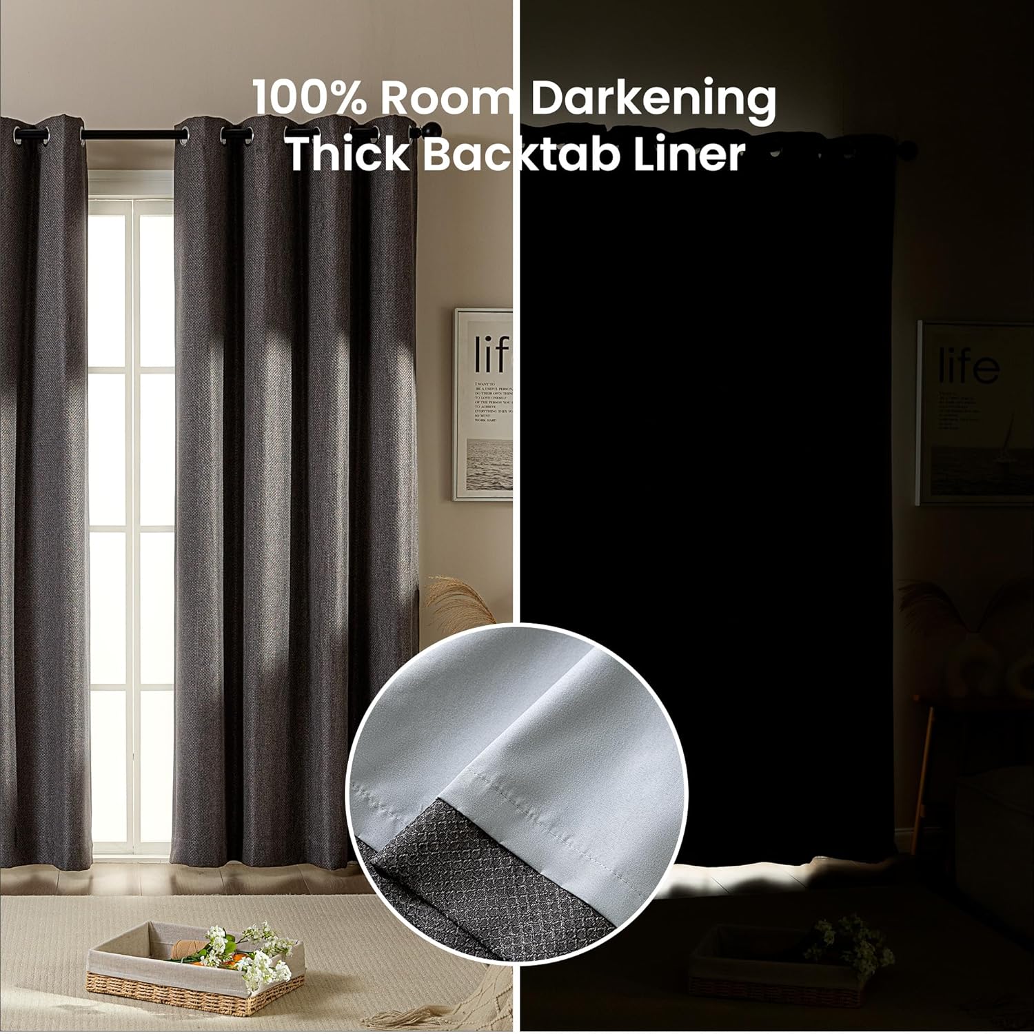 Faux Linen Washable Thermal Blackout Curtains for Living Room & Bedroom