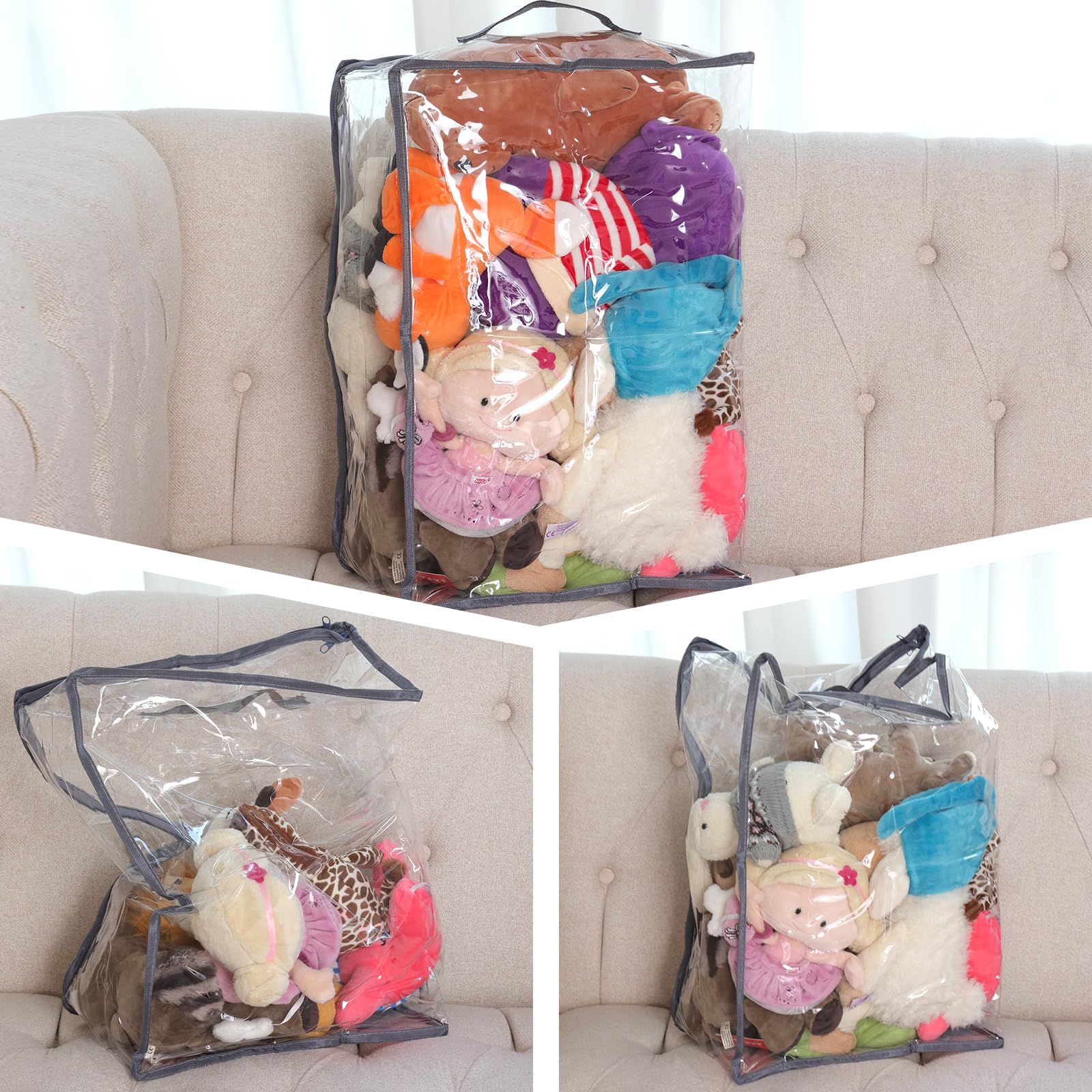Fixwal 4pcs Clear Storage Boxes, 35L/9.5Gal, PVC Fabric, Zipper, for Clothes, Blankets, Bed Sheets, Closet Organizer