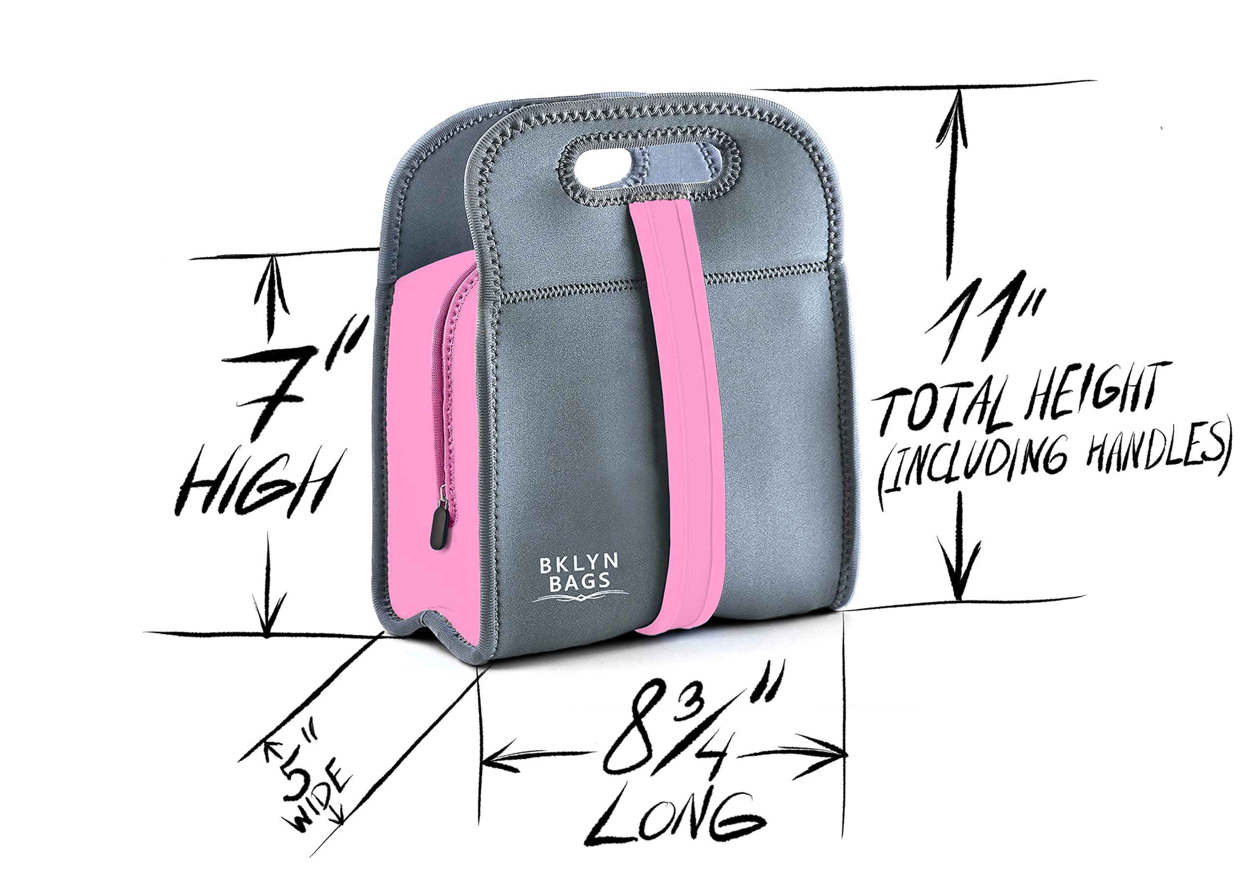 Bklyn Bento Neoprene Lunch Bag, Pink/Grey, Unisex, Meal Holder, Easy To Clean, Comfortable Handle And Shoulder Strap, Eco-Friend