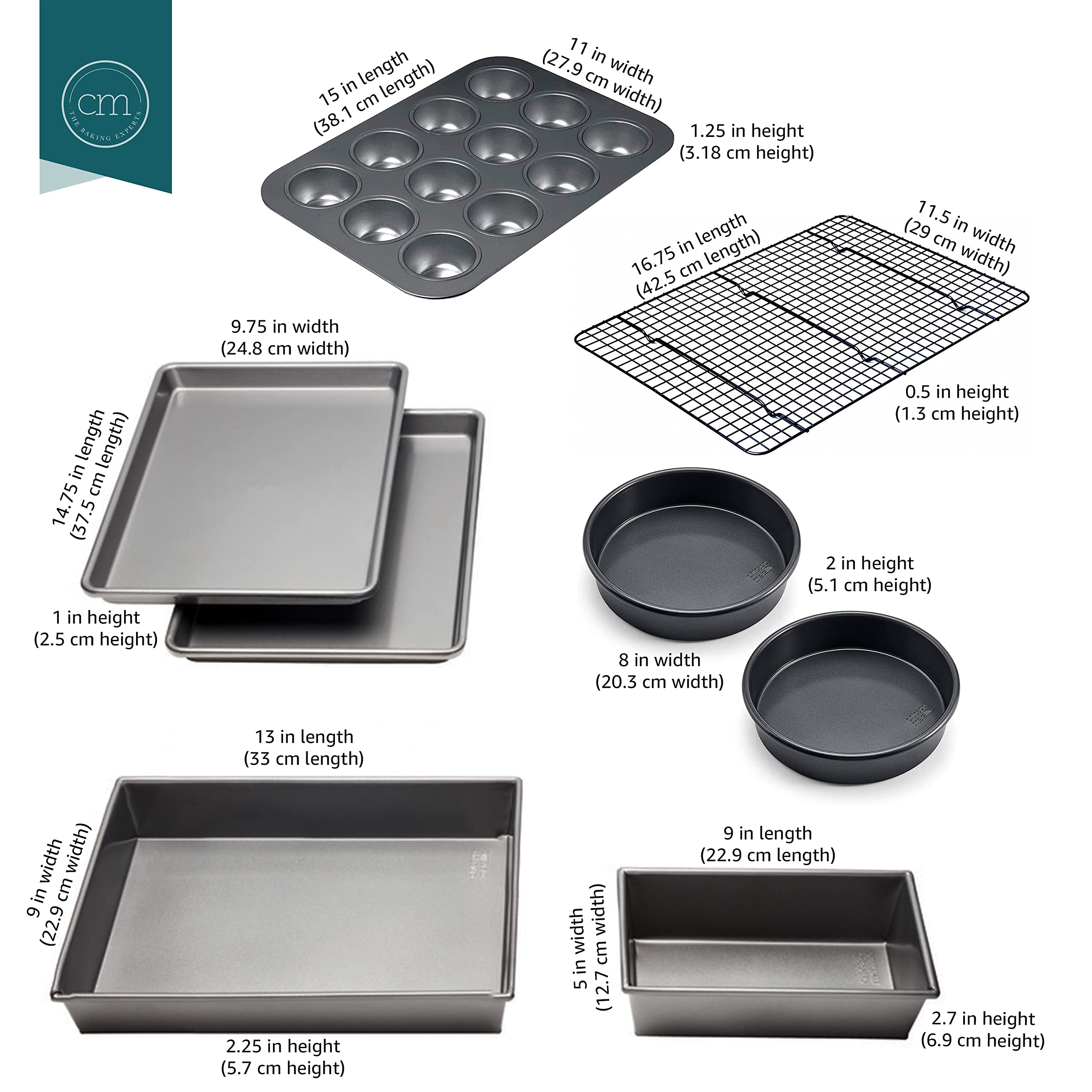 Chicago Metallic 8-Piece Non-Stick Bakeware Set, Silver, Steel, Model 5229030