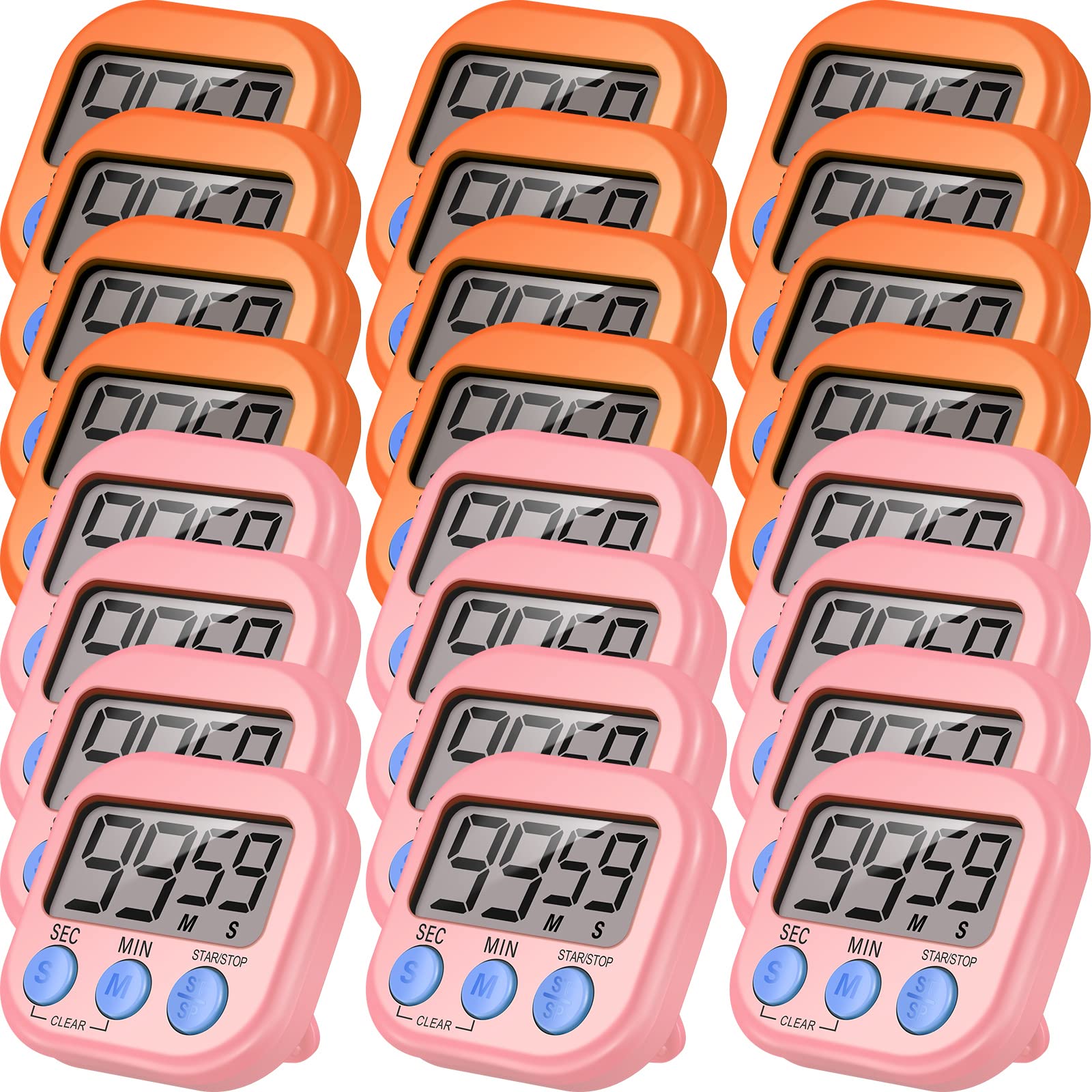 24 Pieces Digital Kitchen Timer Magnetic Timers for Classroom Bulk On/Off Switch Minute Second Count up Countdown Big LCD Displa