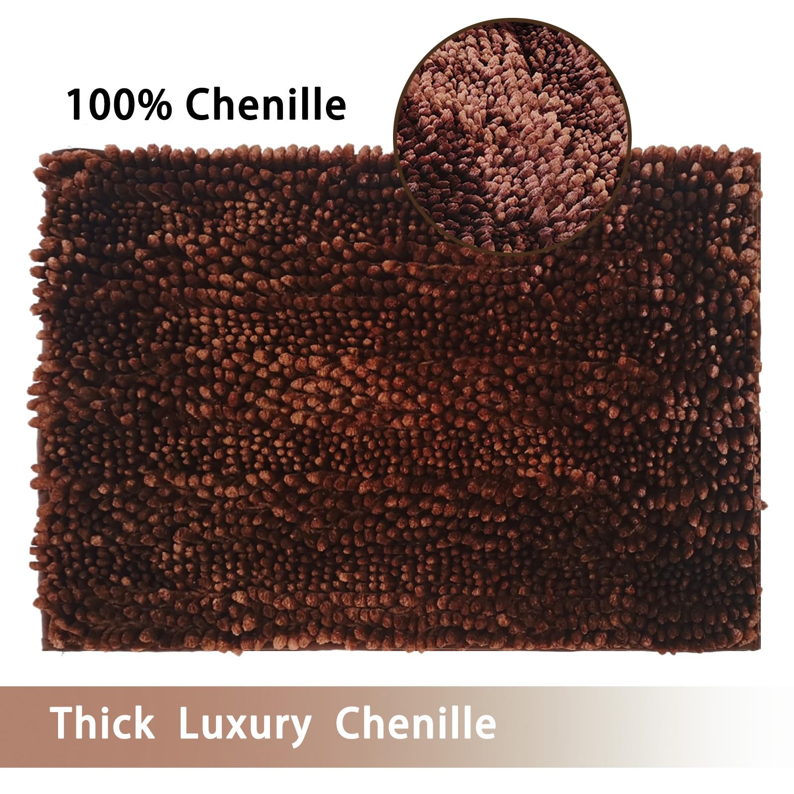 Civkor Brown Bathroom Rugs Bath Mats for Bathroom Non Slip Washable 31x20 Plus 24x16 Inch Bathroom Rug Set 2 Piece  Easy Care and Soft Noodle Chenille