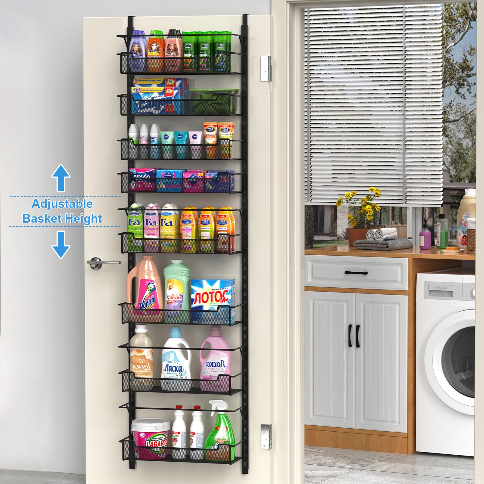 VyGrow Over the Door Pantry Organizer, 8-Tier Over the Door Organizer with Adjustable Basket, Pantry Door Organization for Pantr