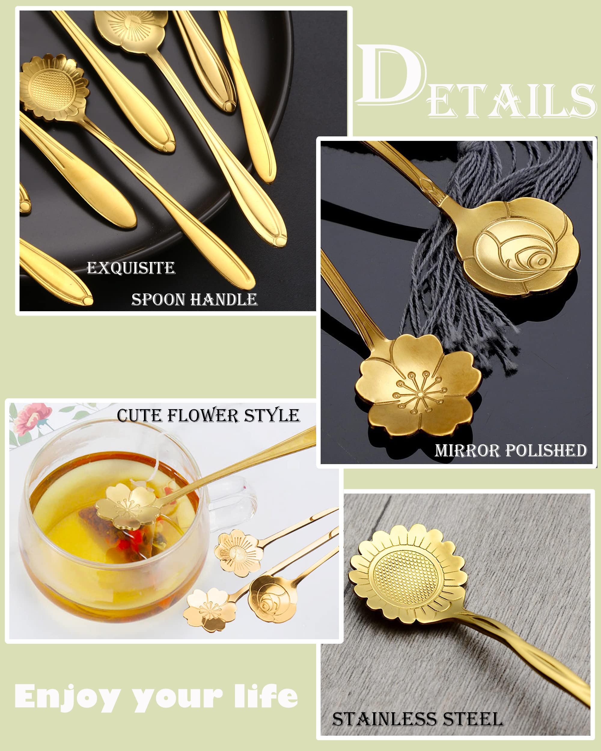 16 Pcs Teaspoon Gold Tea Spoons, Esrise Stainless Steel Coffee Dessert Spoon, Cute Demitasse Spoon For Drink Milkshake (Gold)