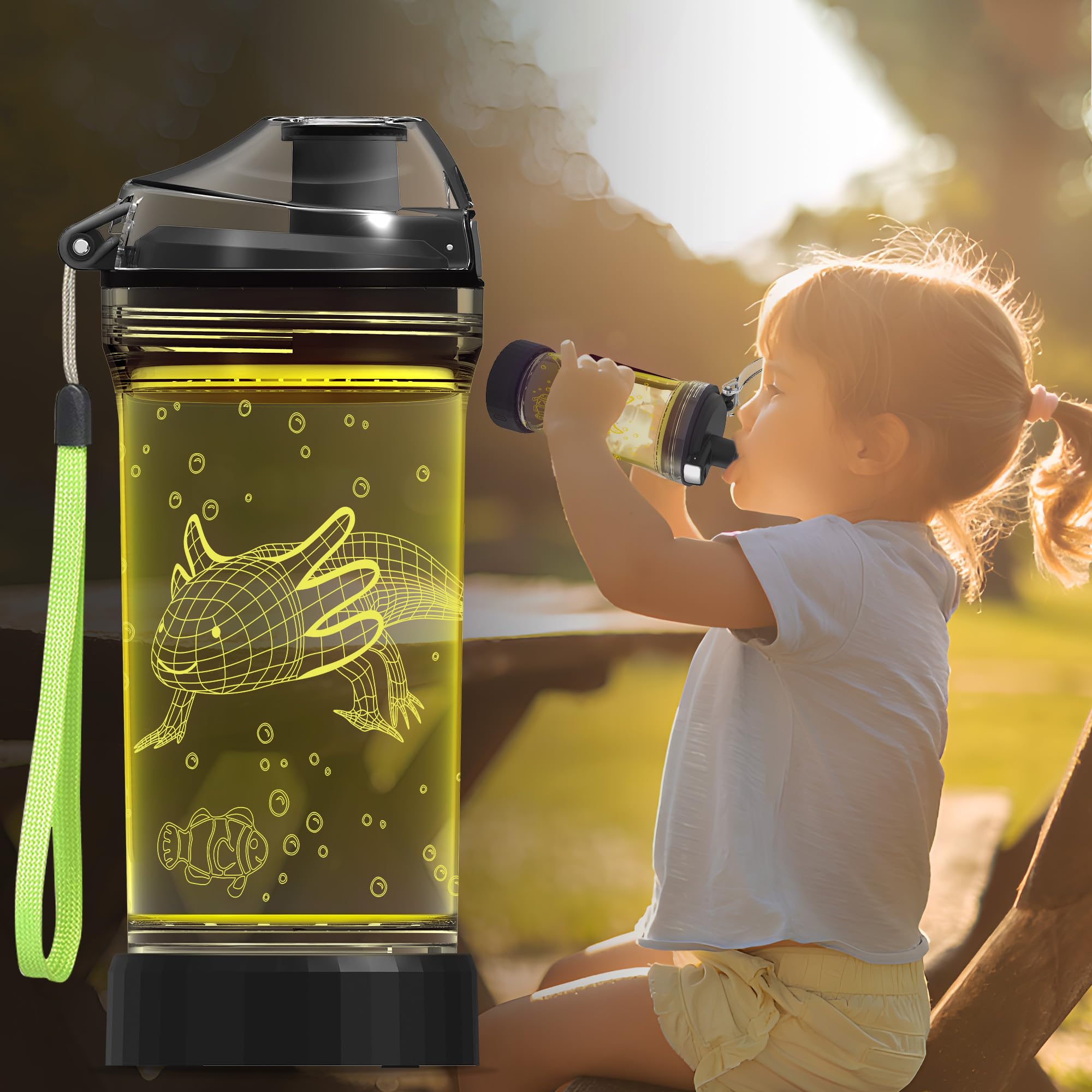 CoolGift Mart Axolotl Water Bottle, Light Up 3D Salamander Design, 14oz Tritan BPA Free - Best Gift for 4 5 6 7-Year-Old Boys Gi