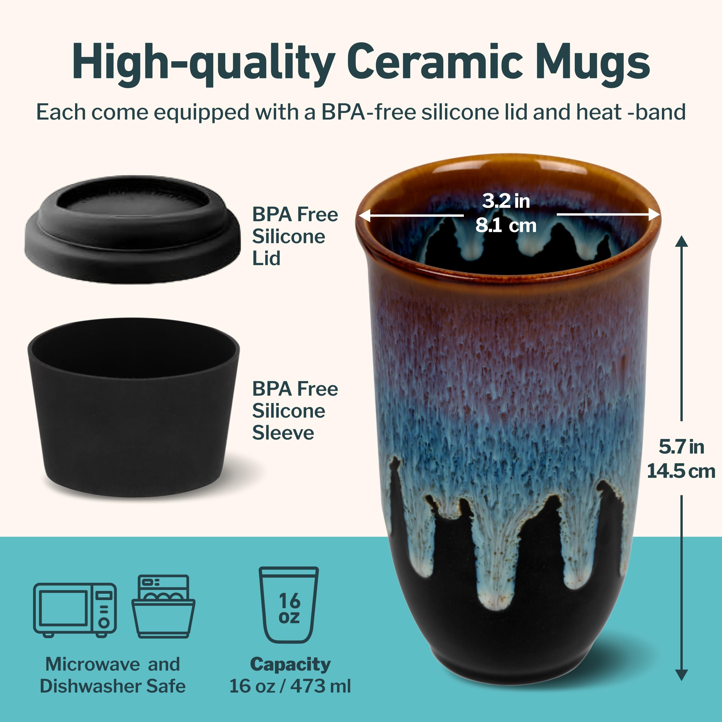 NOVA CERAMICS Coffee Tumbler - Travel Mug - On the Go Coffee Mug - Microwave & Dishwasher Safe Green Coffee Tumbler - Gifts For