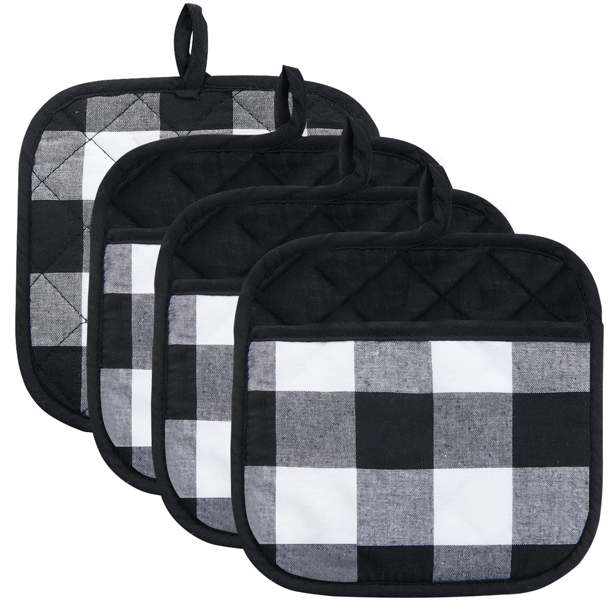Joyhalo 4 Pack Christmas Pot Holders Buffalo Plaid, Pot Holders For Kitchen Heat Resistant, Potholder, Pot Holder, Hot Pads For