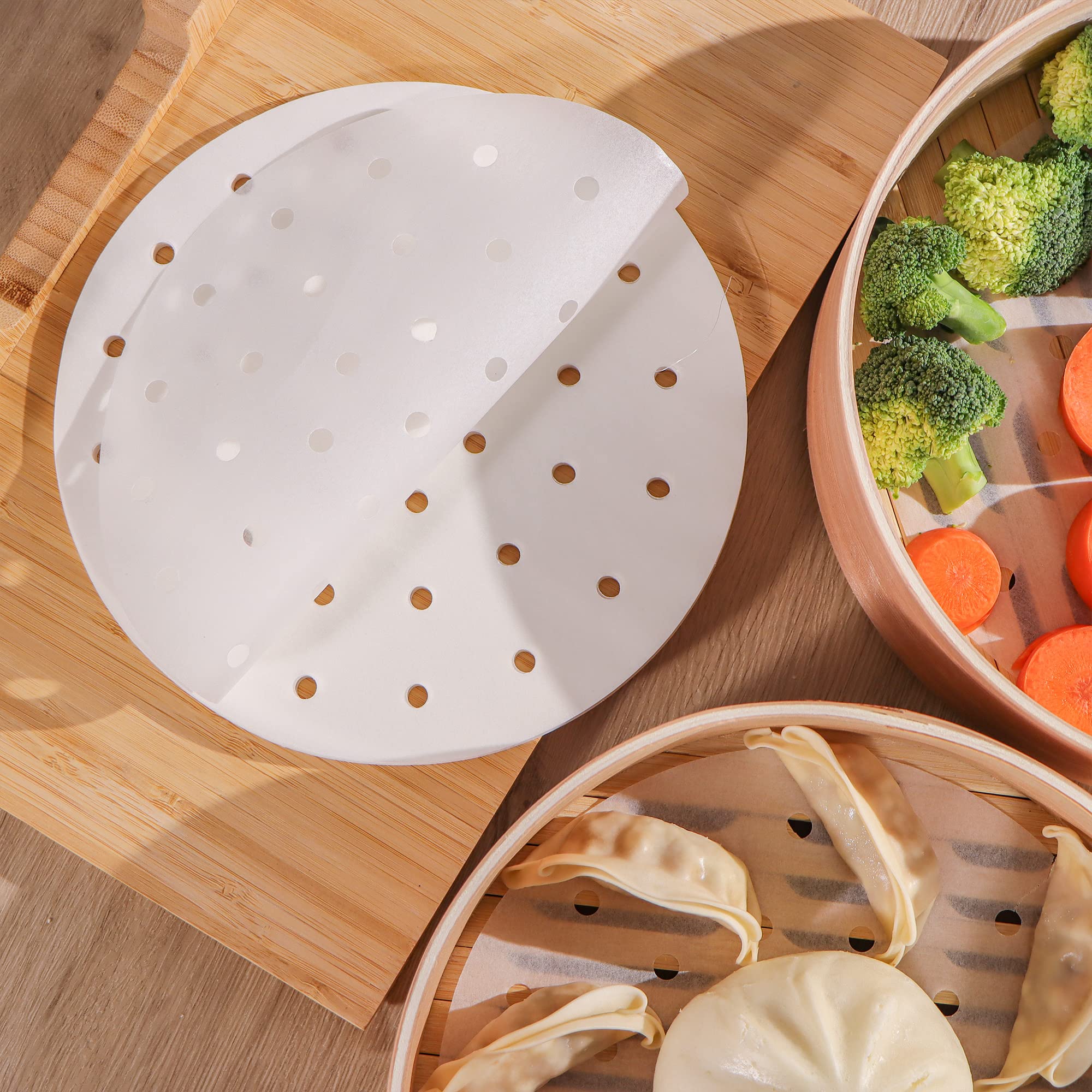 Scove 100Pcs Air Fryer Parchment Paper, 8 Inch Disposable Air Fryer Liners For Steaming Basket, Oven, Cooking, And Baking (White