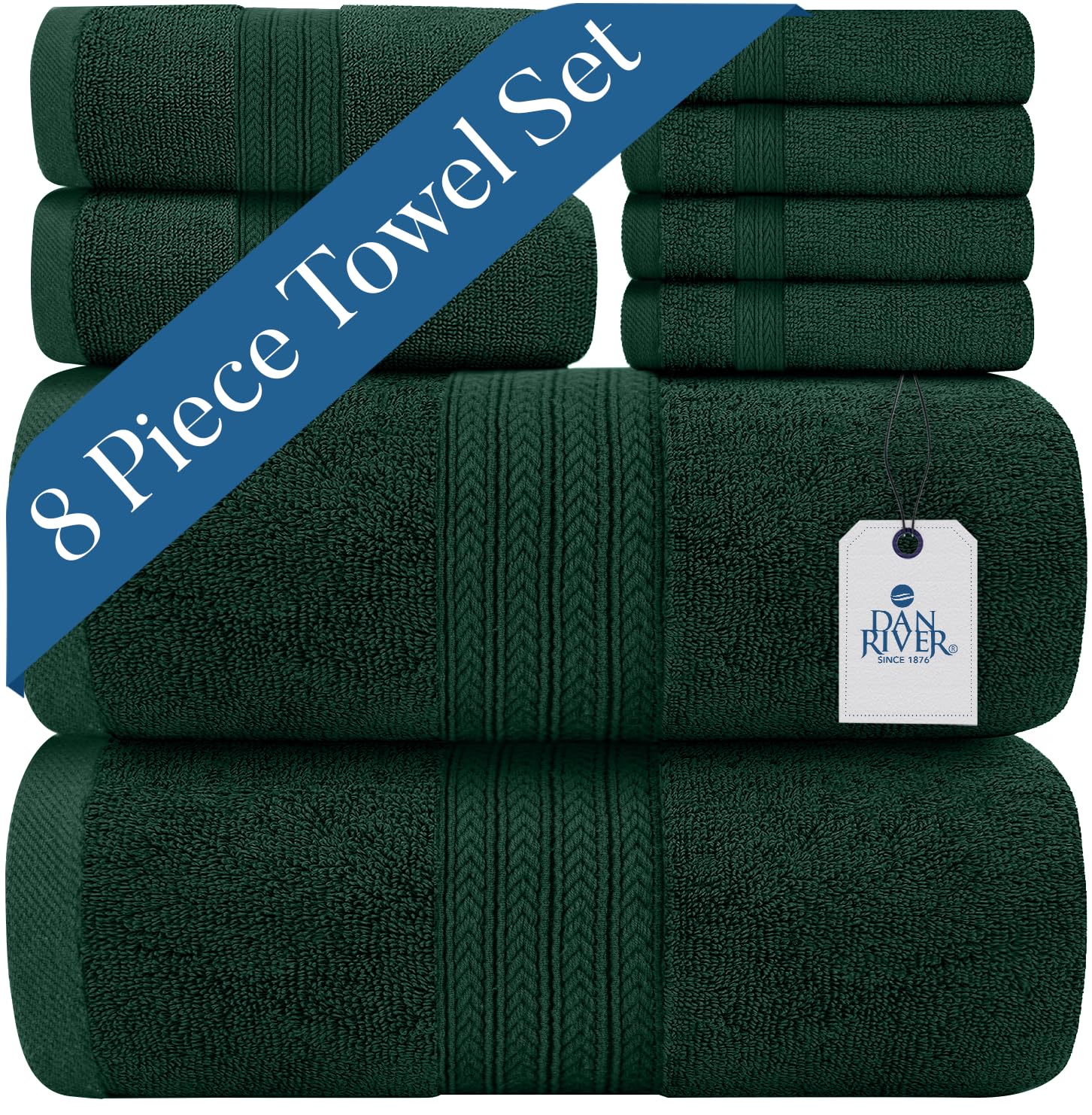 Dan River 100% Luxurious Cotton Bath Towels Set - Premium Quality Pack Of 8 - Ultimate Comfort And Absorbency For Bathroom, Luxu