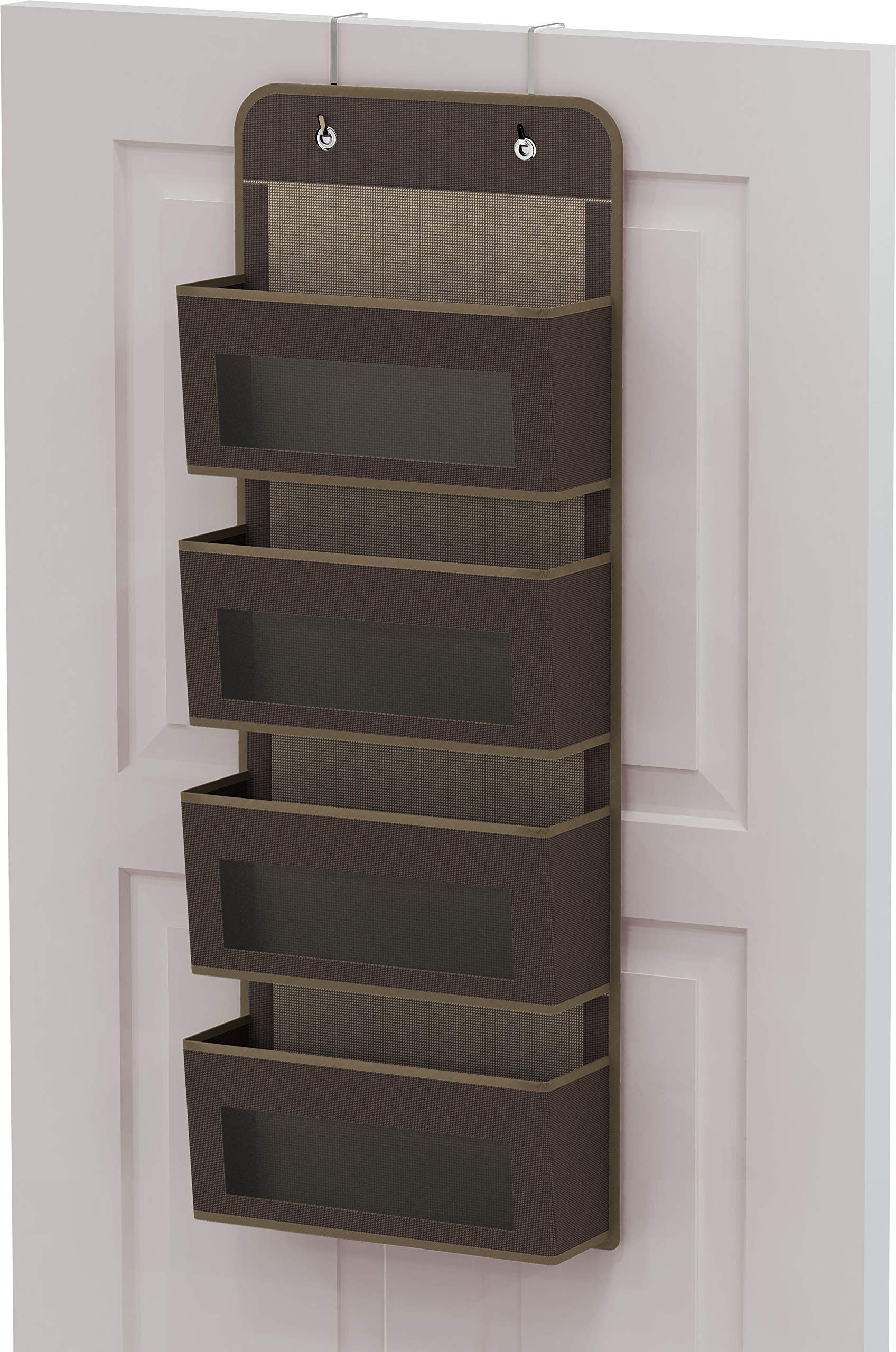 Simple Houseware Over Door/Wall Mount 4 Clear Window Pocket Organizer, Brown