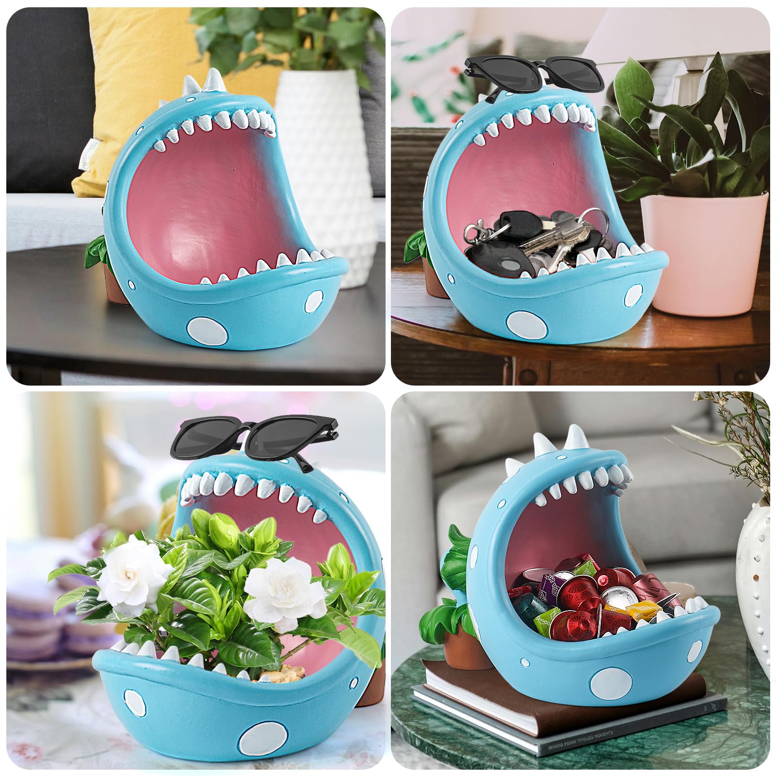 ehuoyan Piranha Plant Large Candy Bowl For Candy Dish Key Bowl Decorative Bowl Home Decorations Indoor Big Mouth Plant (Blue, Ex