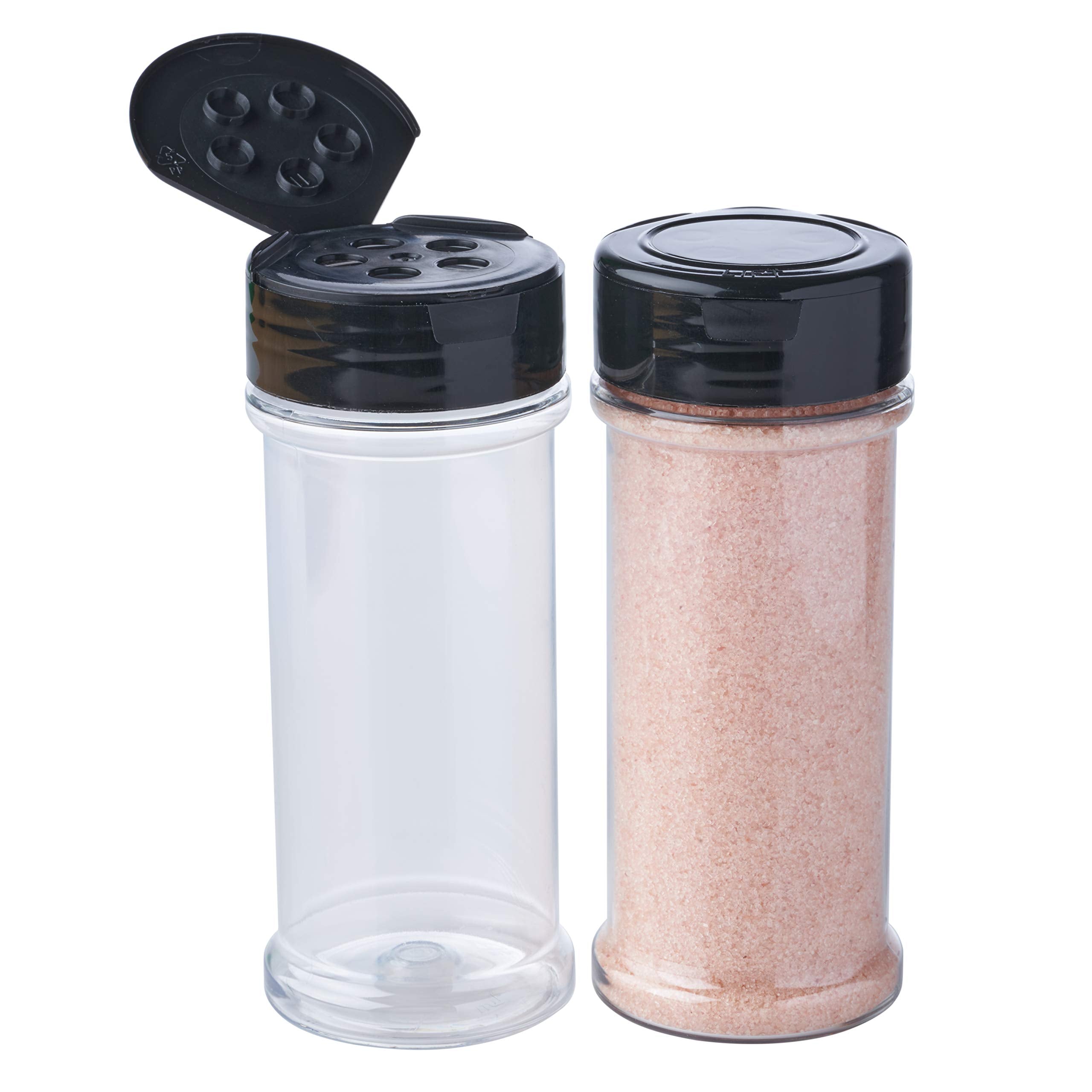 12 Pack Of 6 Oz. Empty Clear Plastic Spice Bottles With Black Top Lids For Storing And Dispensing Salt, Sweeteners And Spices -