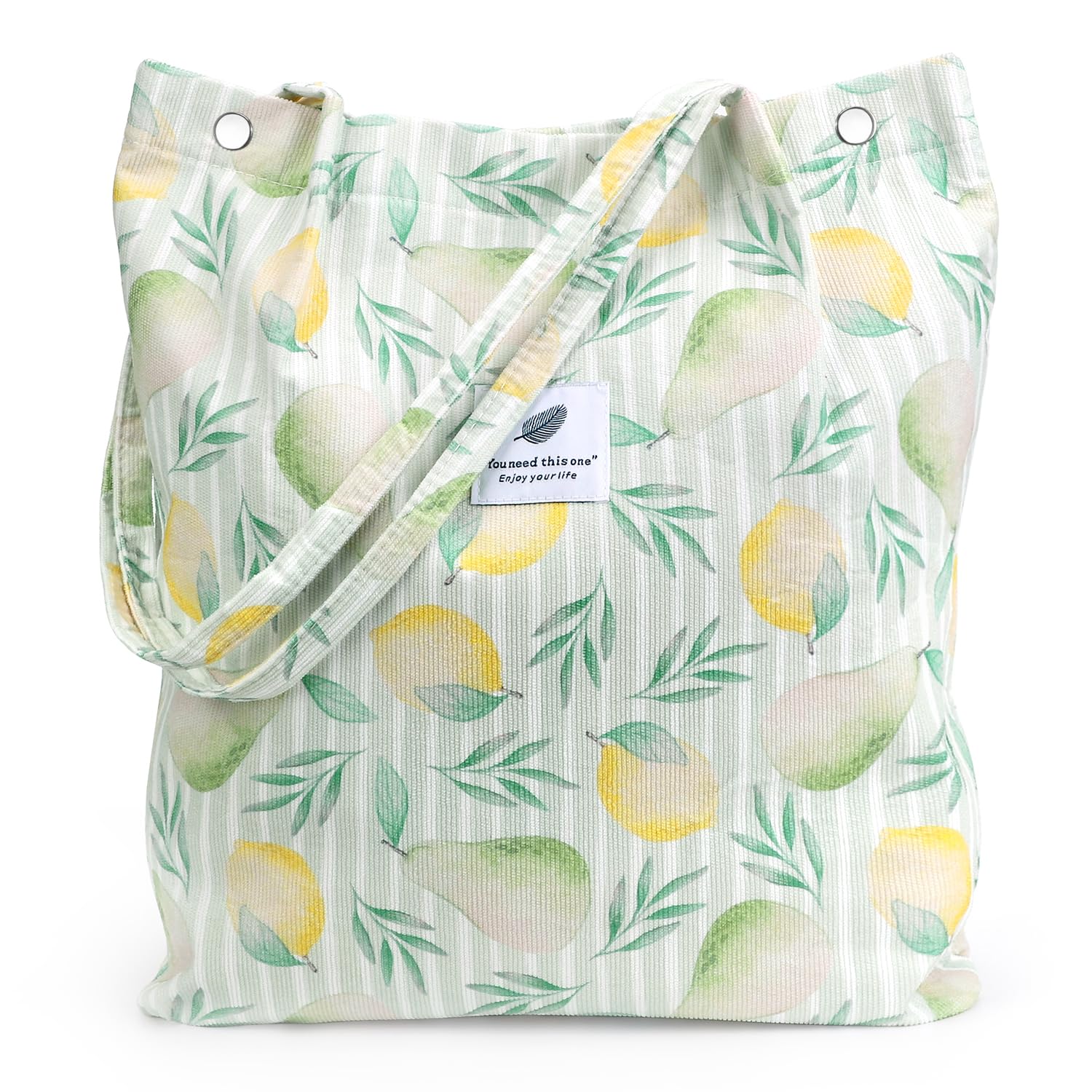 Lhmtqvk Corduroy Tote Bags For Women, Large Capacity Corduroy Bag Reusable Grocery Shoulder Bag With Inner Pockets(Pear)