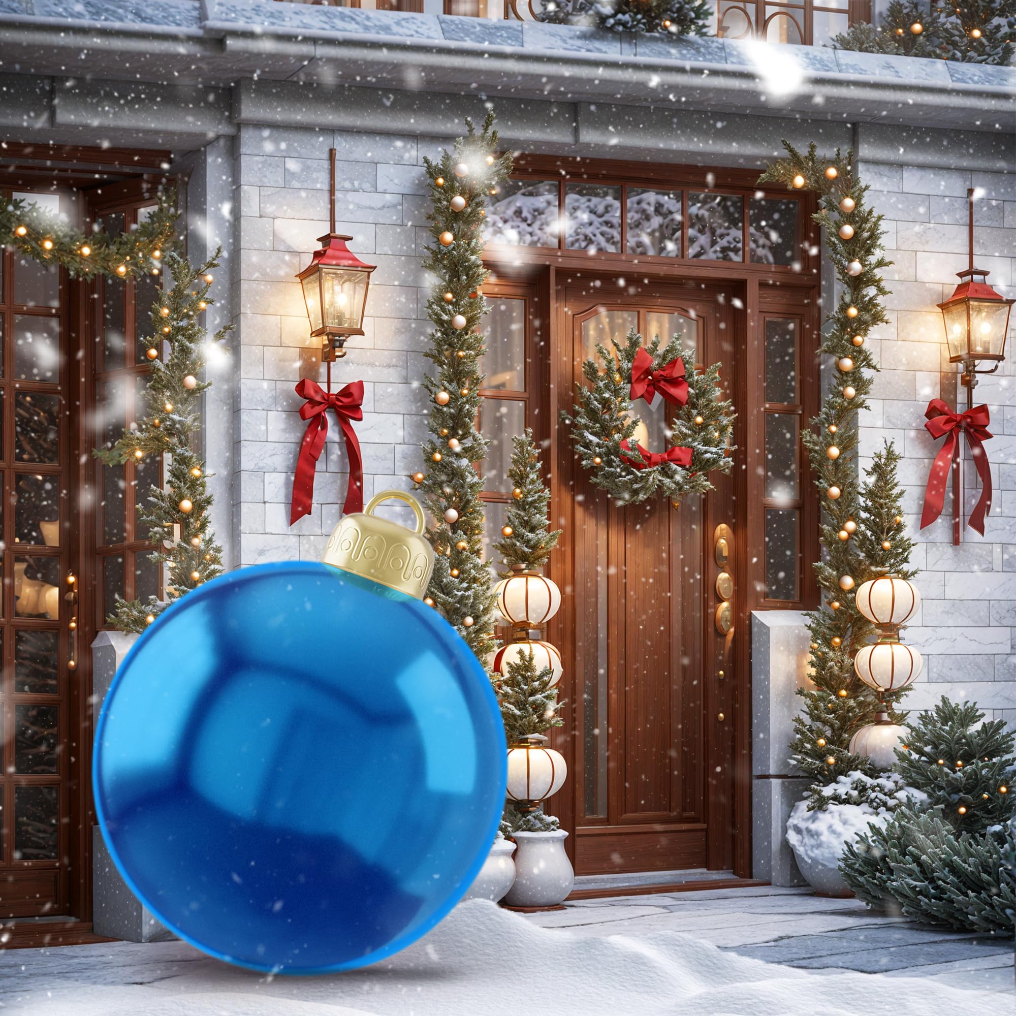 24 Inch Giant Christmas Ornaments Inflatable Decorative Christmas Ball, Yard Ornaments Large Inflatable Xmas Ornament Ball for I