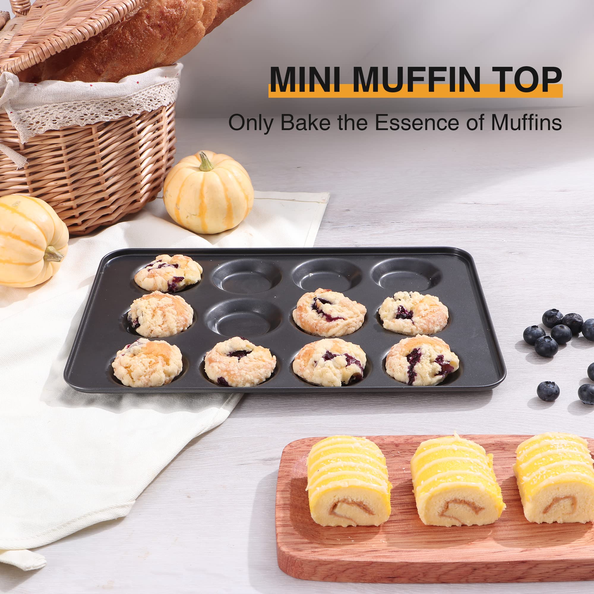 Hongbake Mini Muffin Top Pan For Baking, Premium 12 Cavity Small Whoopie Pie Pan, Nonstick Yorkshire Pudding Pan For Pansuffin,