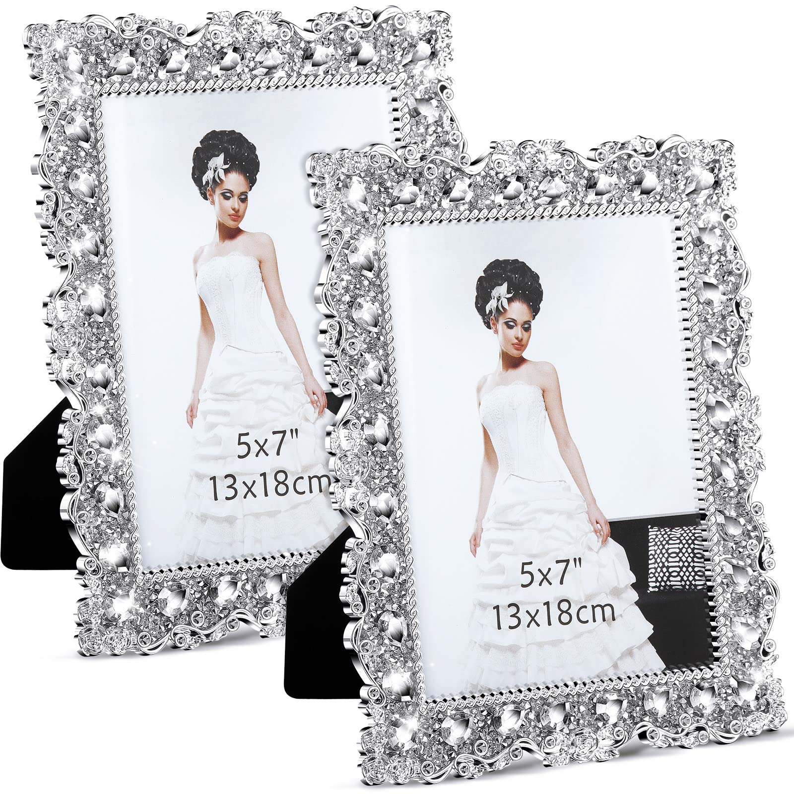 Yookeer 2 Pack 5 x 7 Inch Crystal Picture Frame Wedding Photo Frame Jewel Picture Frame with Rhinestones Photo Gift for Wedding 