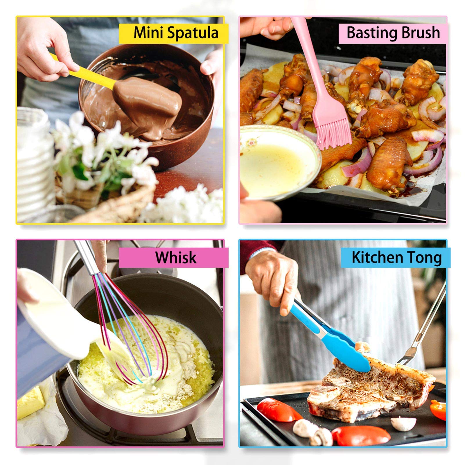 Teamfar Kitchen Utensils, 11 Pcs Silicone Cooking Utensils Spatula Set Heat Resistant For Nonstick Cookware, Perfect For Cooking