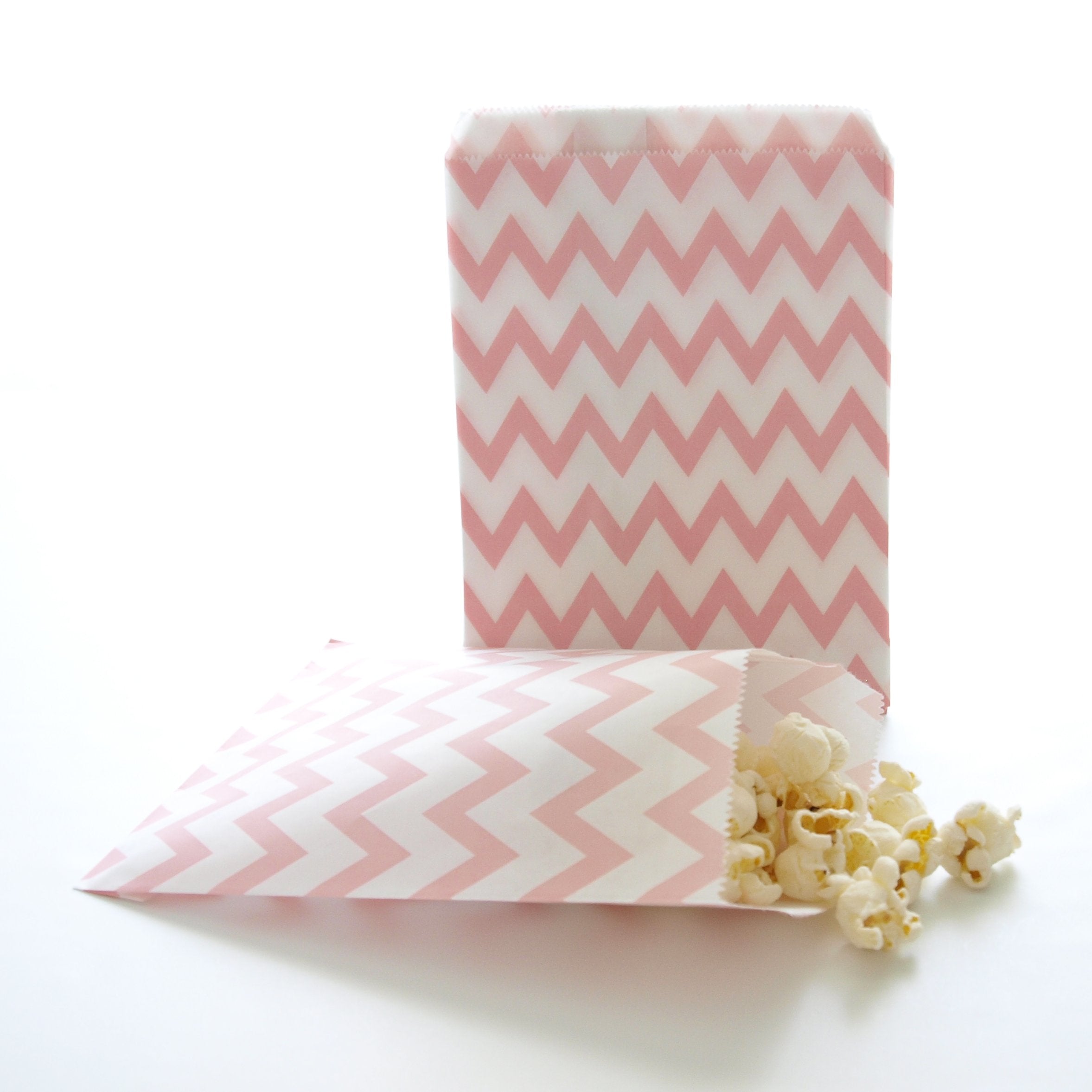 Pink Chevron Paper Favor Bags | 25 Pack | Food Grade Paper Goodie Bag | Party Supplies
