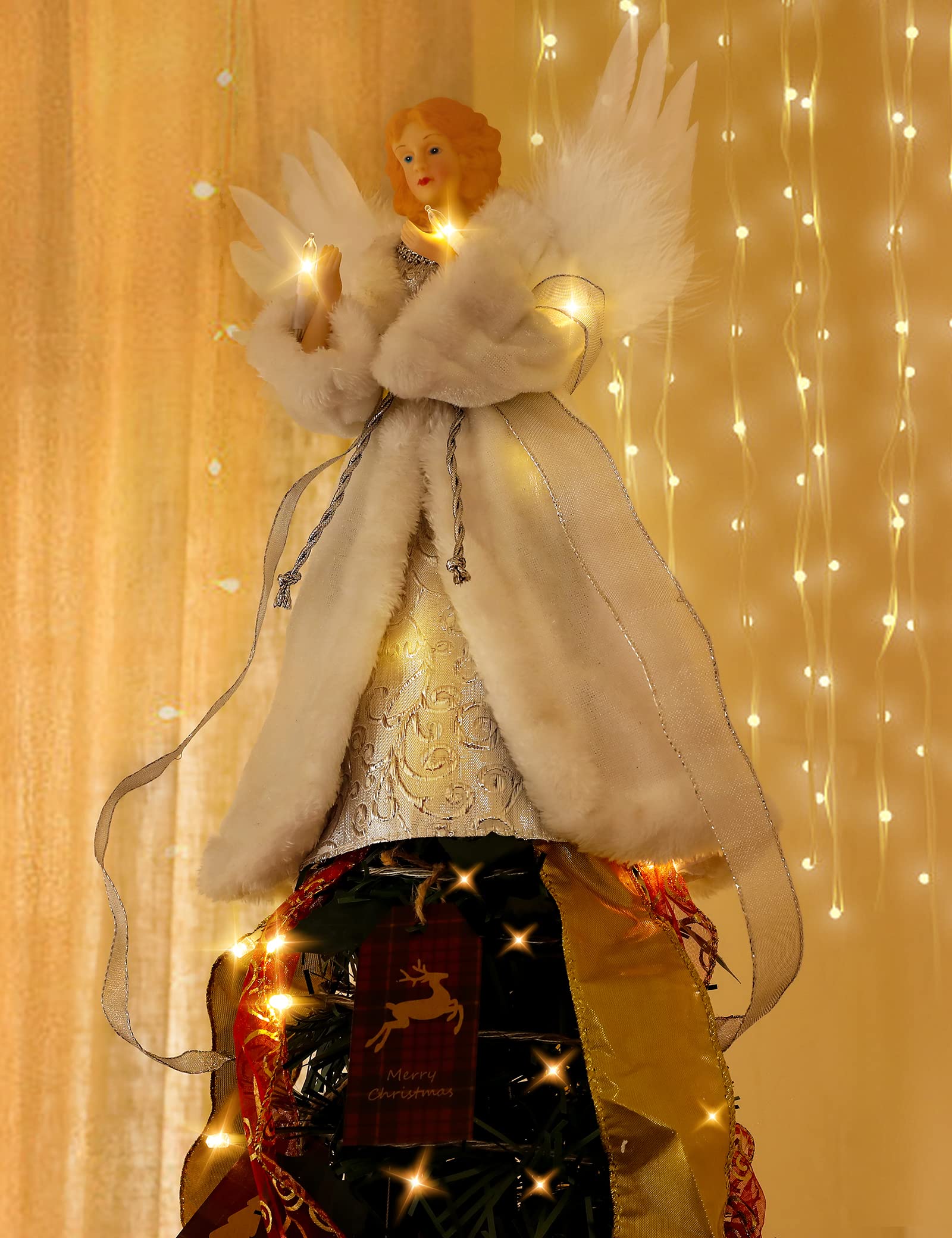 PEEKI Christmas Tree Topper, 12 Angel Treetop with Lights and Remote Control Timer, Christmas Tree Decoration for Holiday Orname