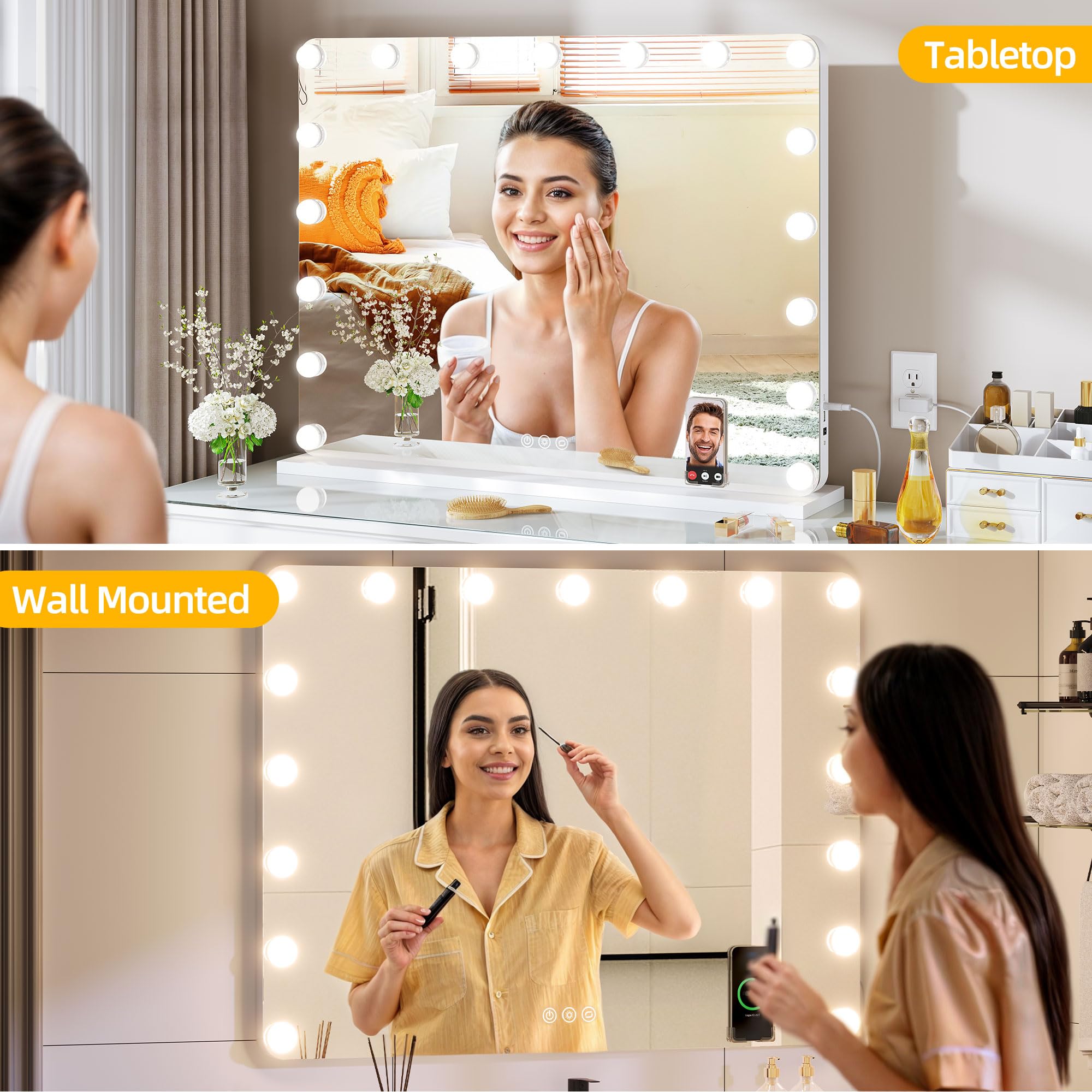 Yitahome Vanity Mirror With Lights And Bluetooth Speaker & Wireless Charger, 32''X24'' Led Makeup Mirror, Lighted Makeup Mirror