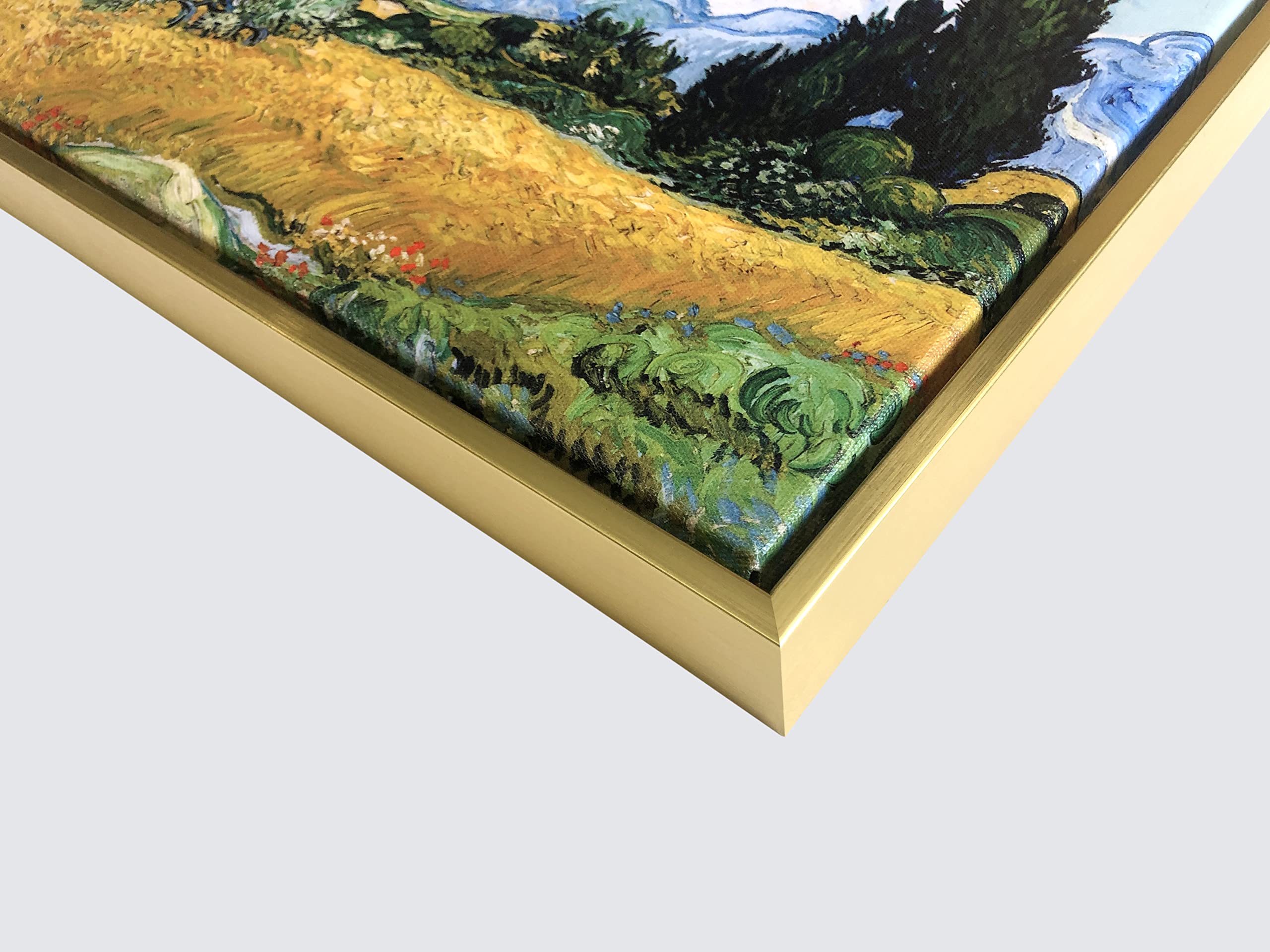 Wieco Art Framed Canvas Art Wheat Field With Cypresses By Van Gogh Impressionist Landscape Oil Paintings Canvas Prints Artwork W