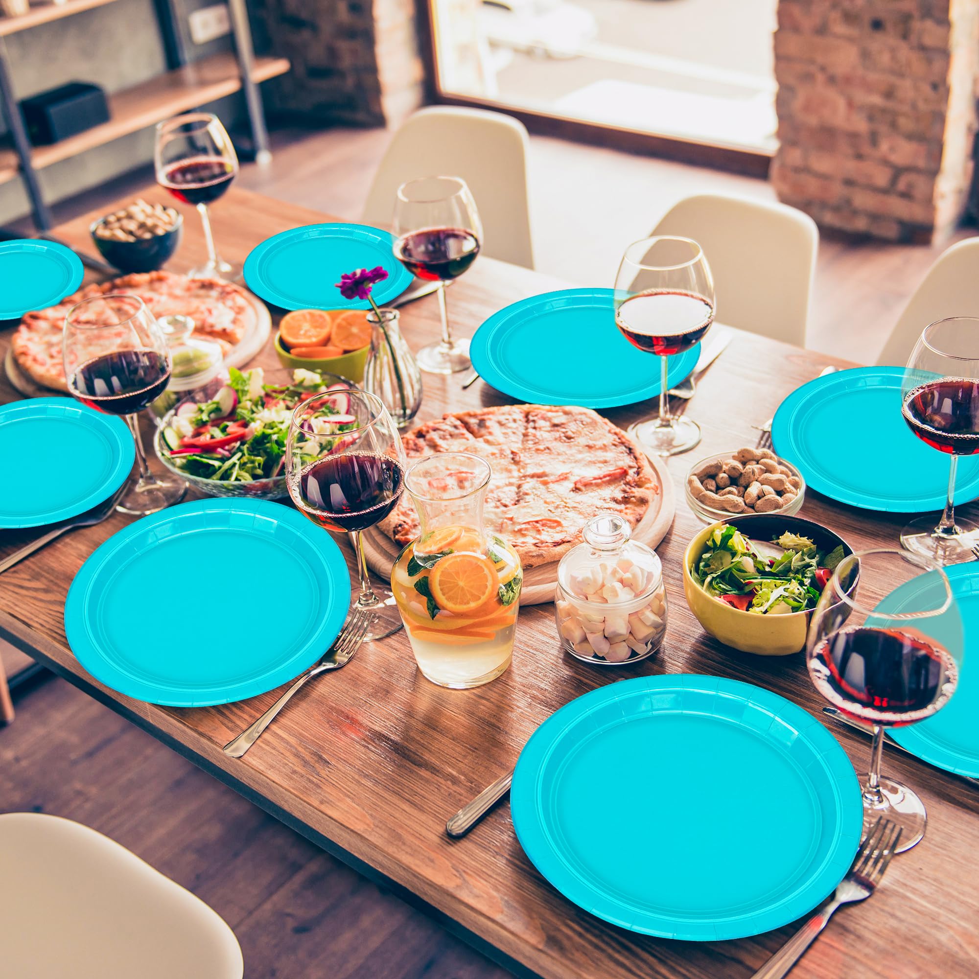 QZYL 50 PCS Paper Plates, Light Blue Round Disposable Party Plates, 9 Inches Paper Dinnerware for Everyday Use, Heavy Duty Table