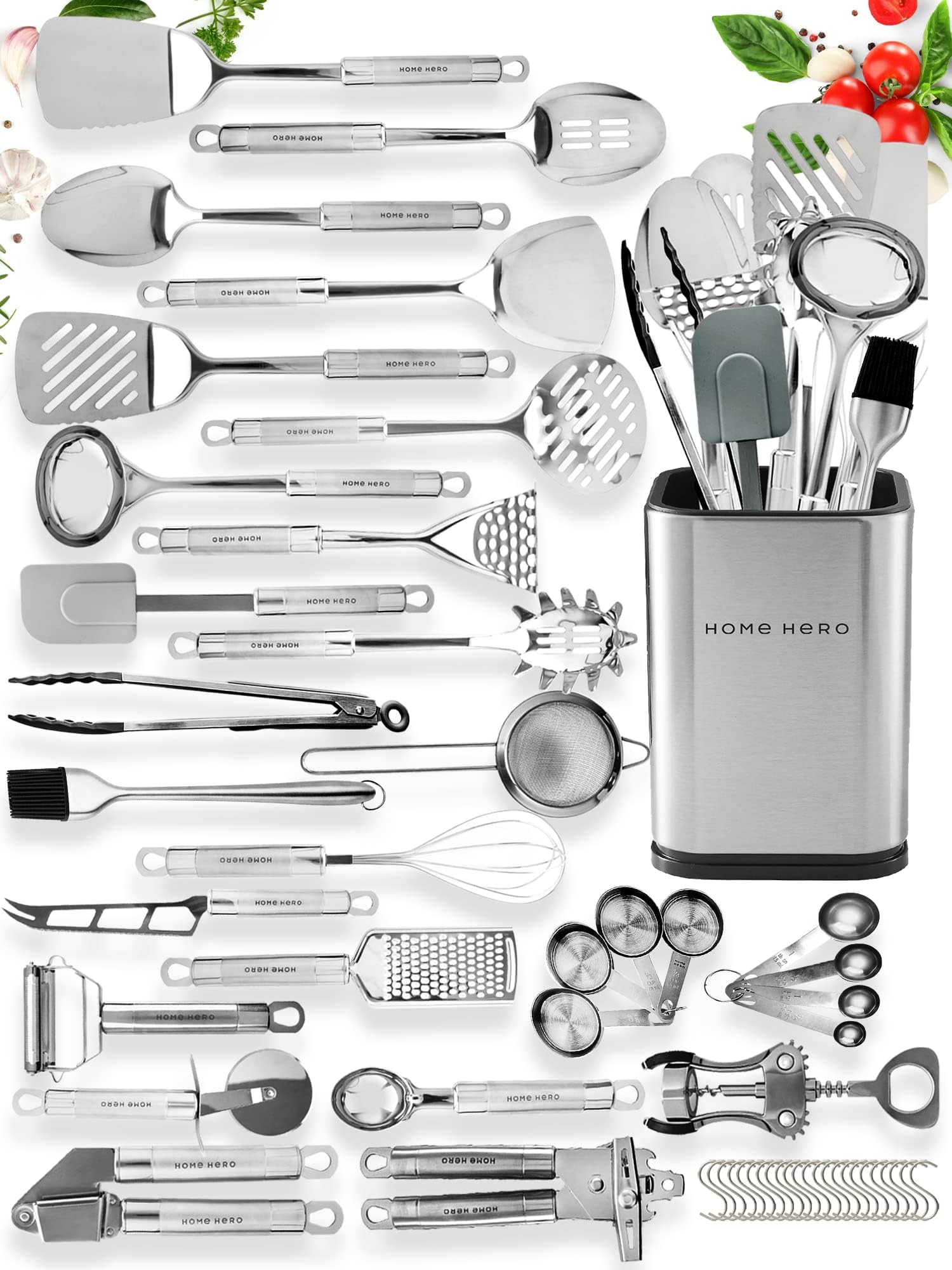 Home Hero 54 Pcs Stainless Steel Kitchen Utensils Set - Nonstick Stainless Steel Cooking Utensils Set - Heat Resistant Kitchen E