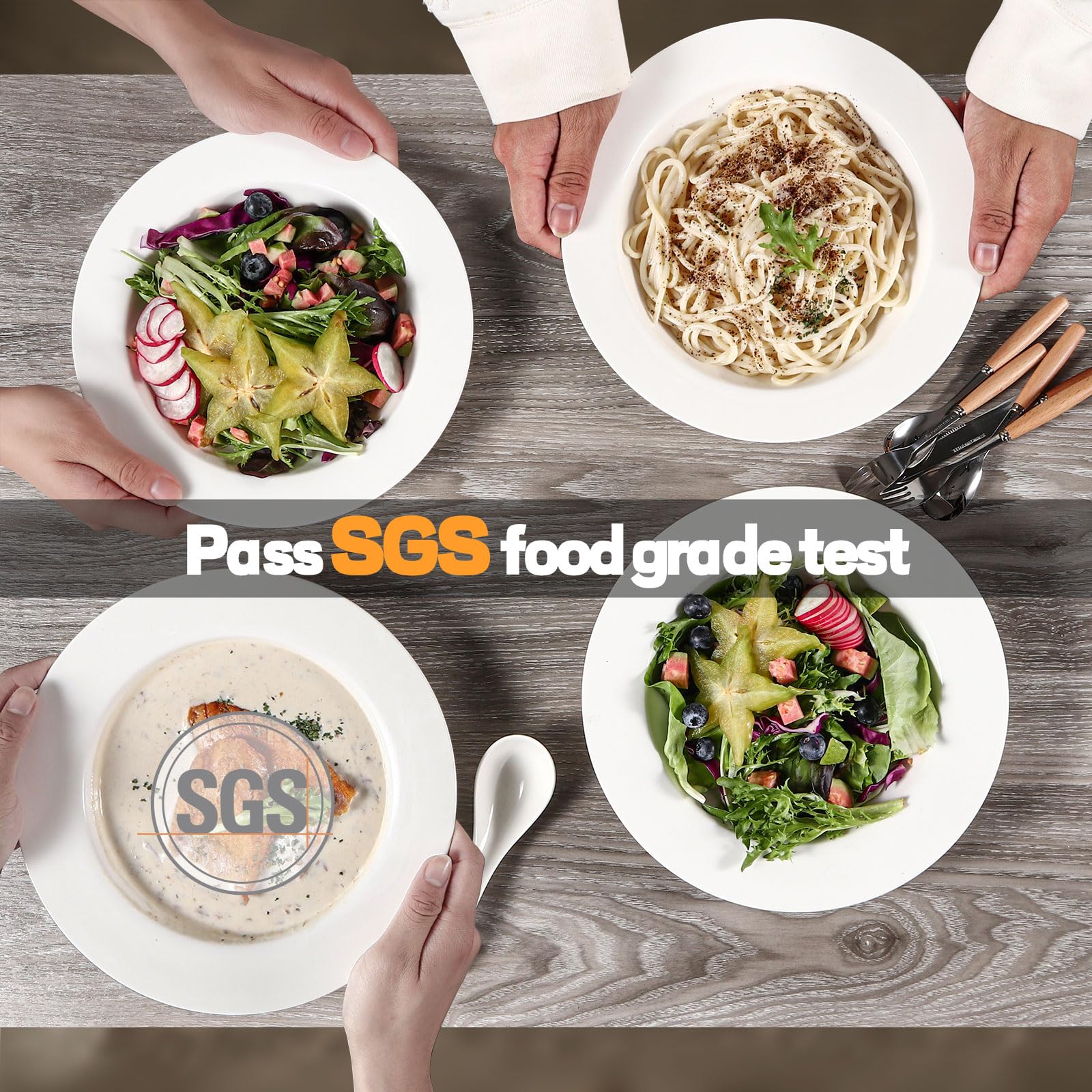 Artena Pasta Bowls 20Oz, Large Salad Serving Bowls, 10 Inch White Soup Bowls, Porcelain Pasta Bowls Set Of 4, Rimmed Deep Pasta