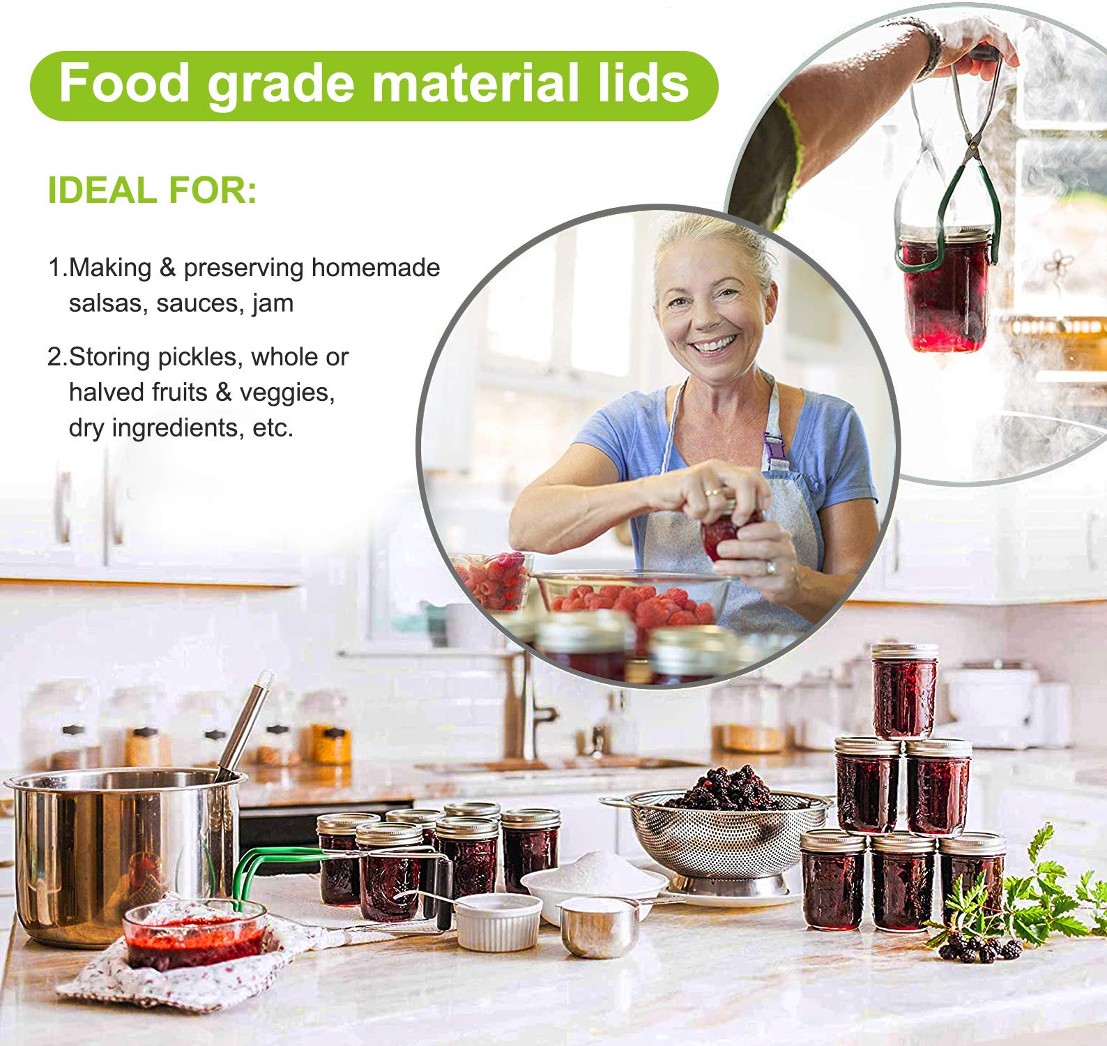 24-Count Canning Lids And Rings For Ball, Regular Mouth Kerr Jars - Split-Type With Leak Proof & Airtight Seal Features, Metal M
