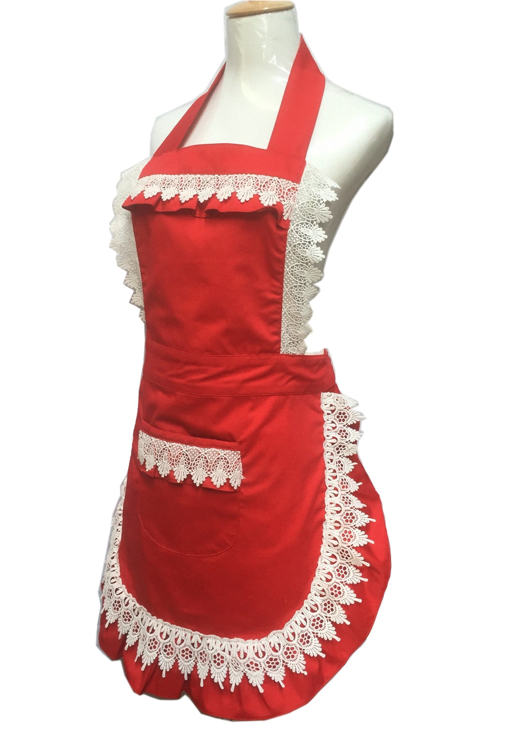 Hyzrz Lovely Home Work Adjustable Apron Shop Cake Kitchen Cooking Aprons For Women Girls With Pocket For Gift,Red