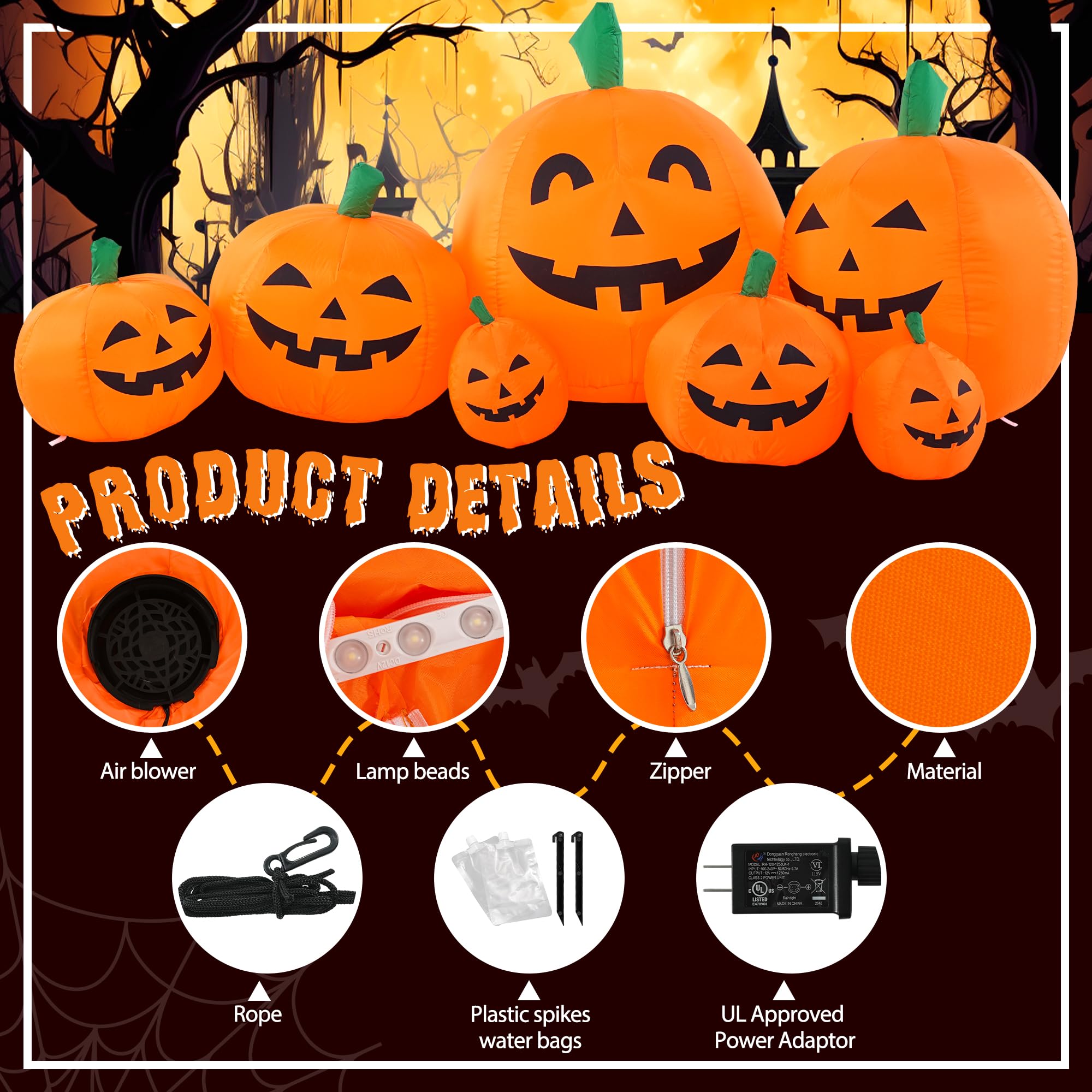 GIGALUMI 7.5FT Halloween Inflatable Outdoor Decoration Pumpkin, Halloween Inflatables Pumpkin Decor, Halloween Blow Ups Pumpkin