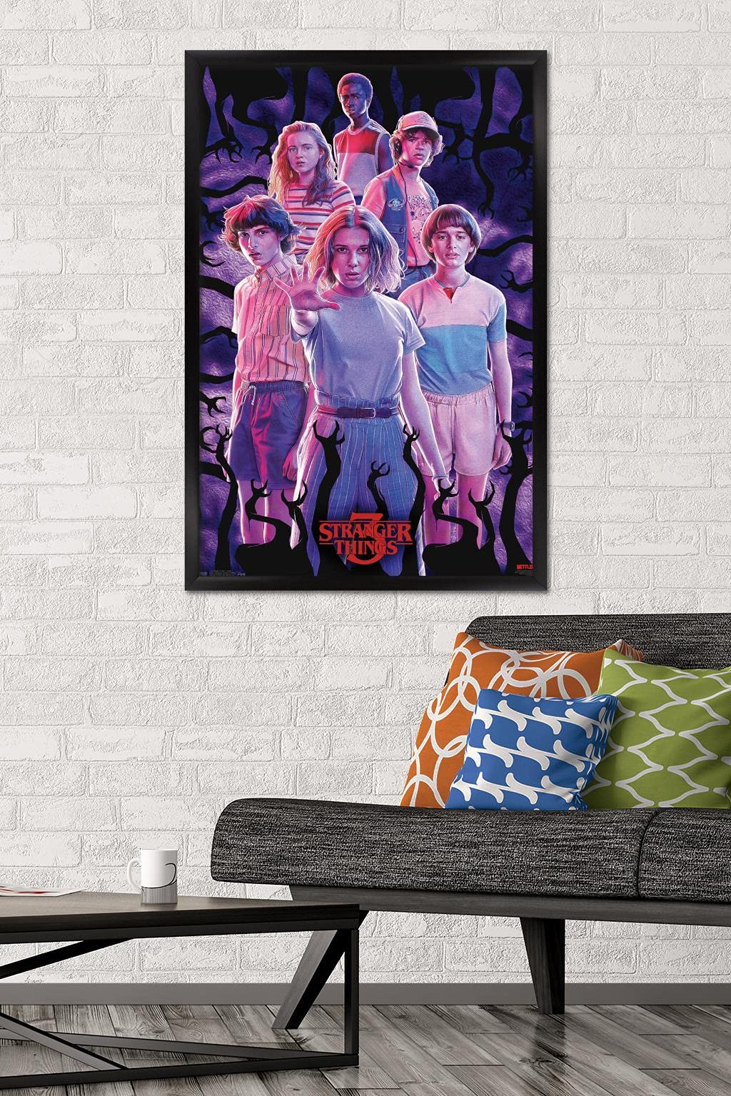 Trends International Stranger Things Season 3 Wall Poster, 22.375" x 34", Black Framed Version, Model FR17293BLK22X34
