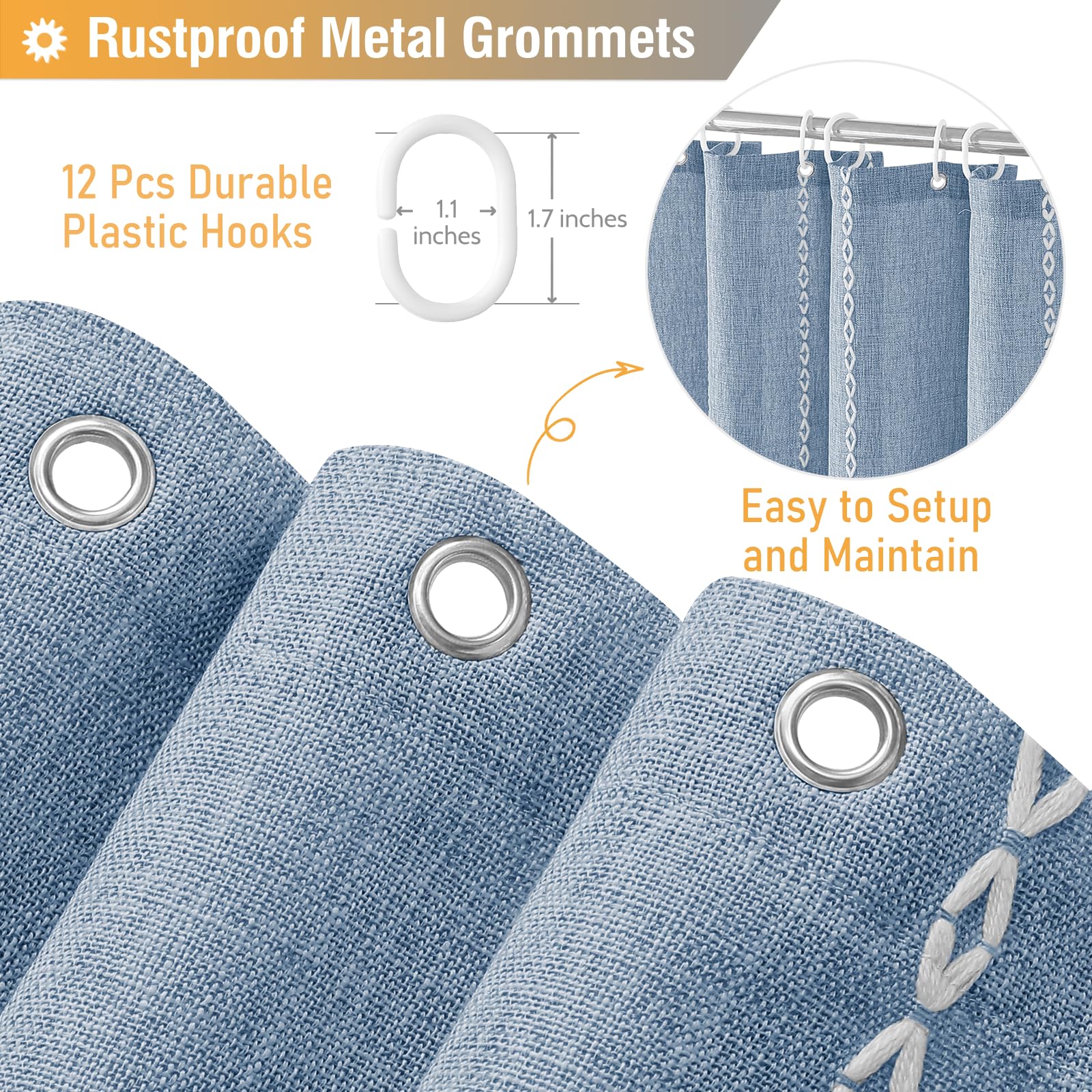 Bttn Extra Long Shower Curtain, 96 Inch Boho Rustic Striped Fabric Shower Curtain Set With Tassel, Water Resistant, Large Bohemi