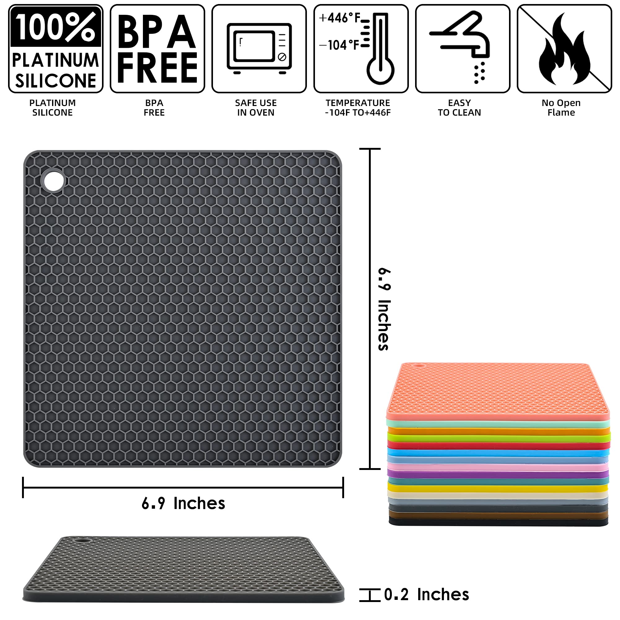 Smithcraft Silicone Trivet Mat For Hot Dish And Pot Hot Pads Counter Mat Heat Resistant Tablemats Or Placemats 4 Pack,Size:75X75