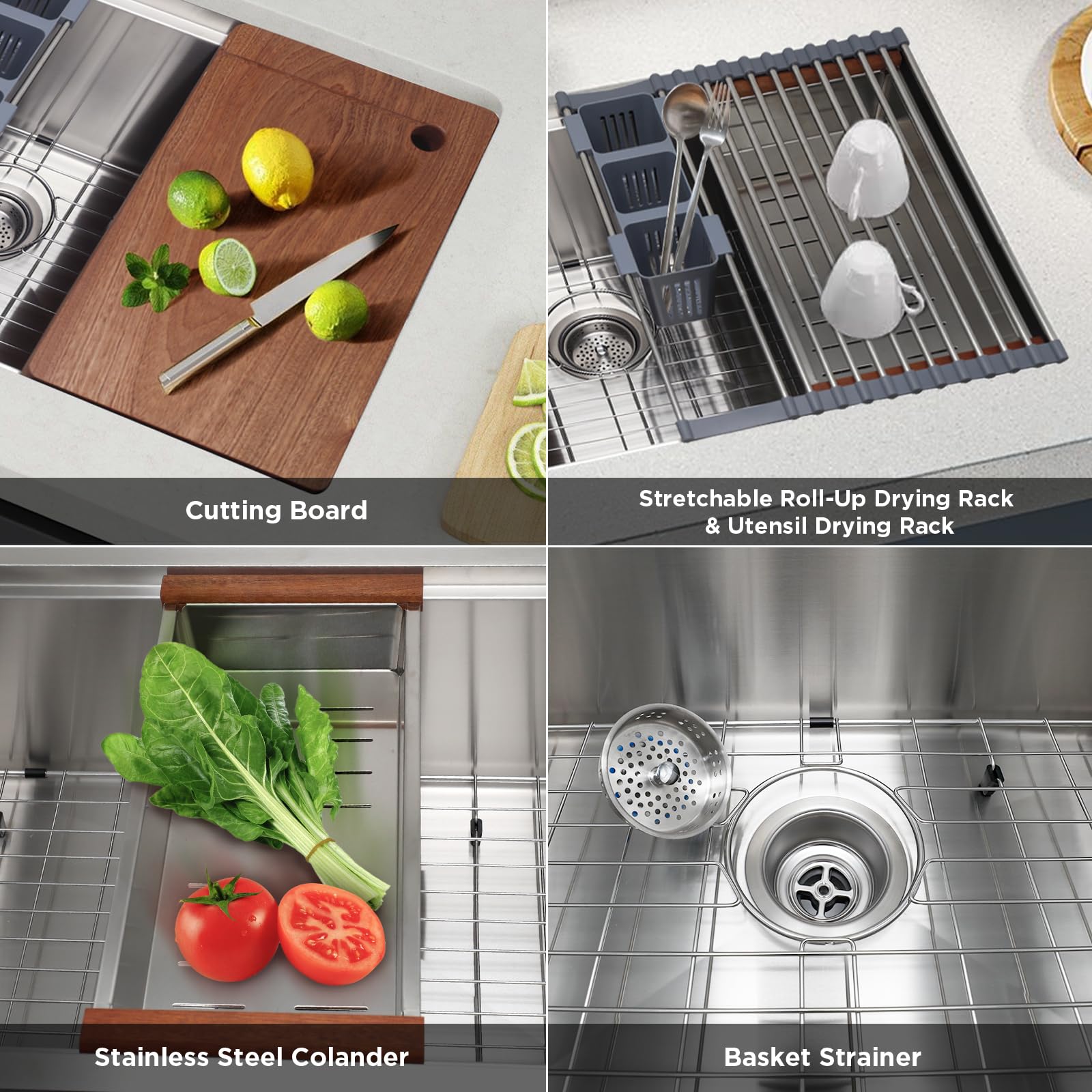 Sanycasa Kitchen Sink 32'' X 19'' Multifunctional Undermount Workstation Kitchen Sink S304 Stainless Steel Handmade Modern Singl