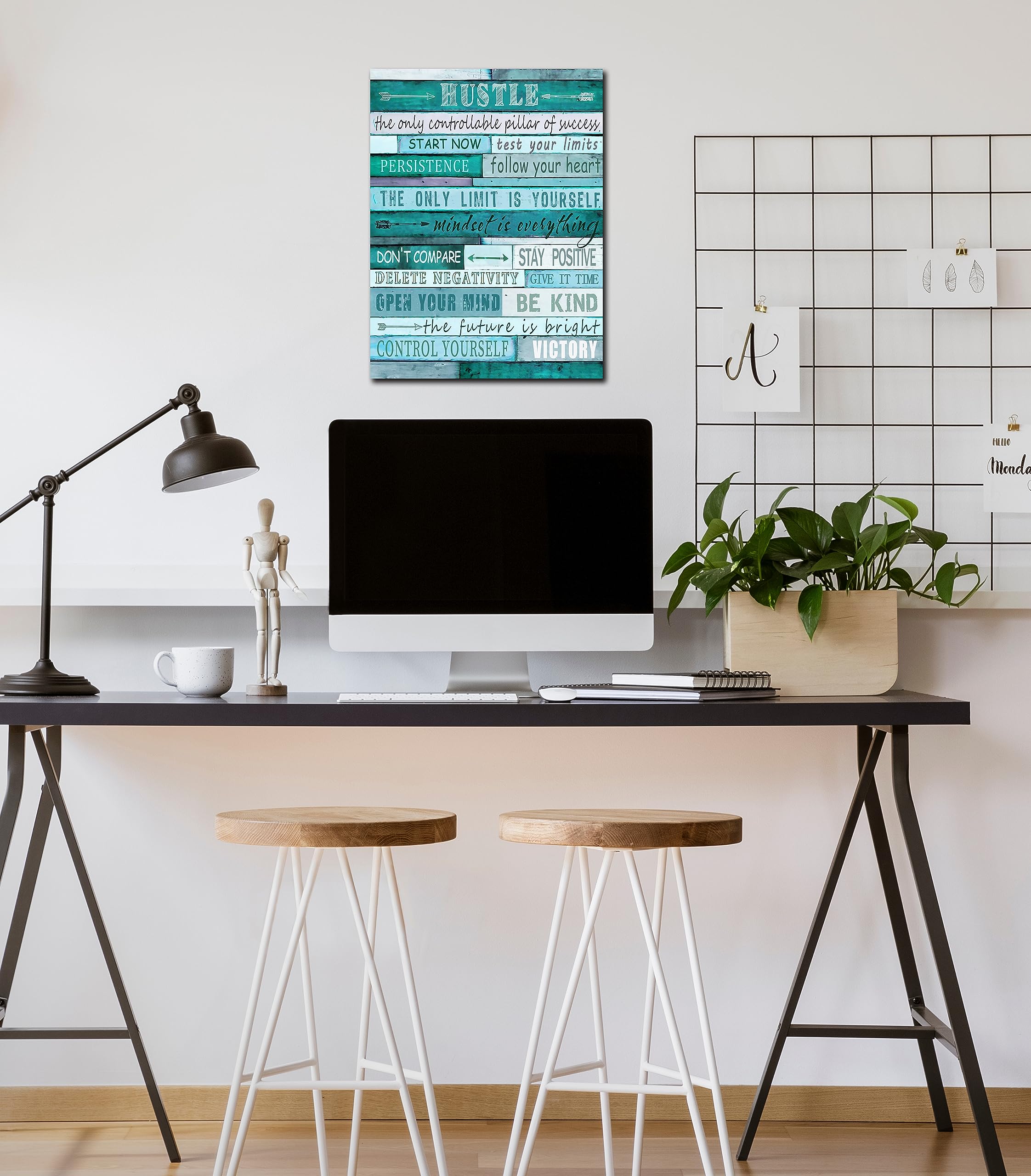 Aburaeart Positive Quotes Wall-Decor - Teal Canvas Wall Art For Office - Inspirational Gift For Teen Boy Ready To Hang Size 12''