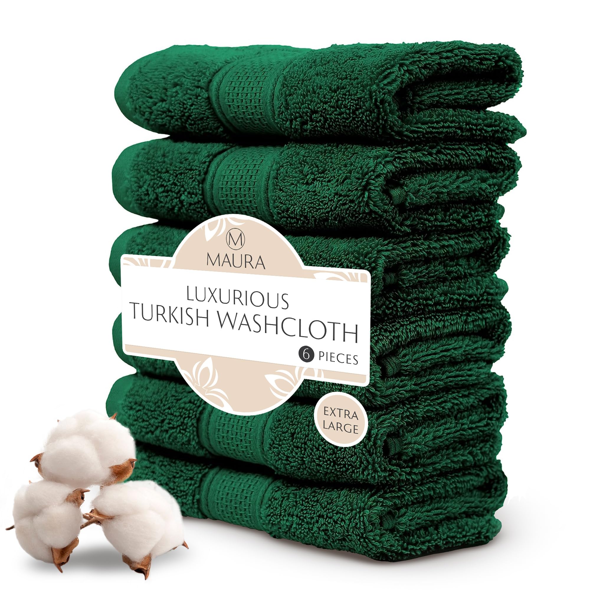 Maura 6-Pack Premium Turkish Washcloth Set - Ultimate Luxury With Soft, Thick, Super Absorbent, And Oversized Cotton Face Towels