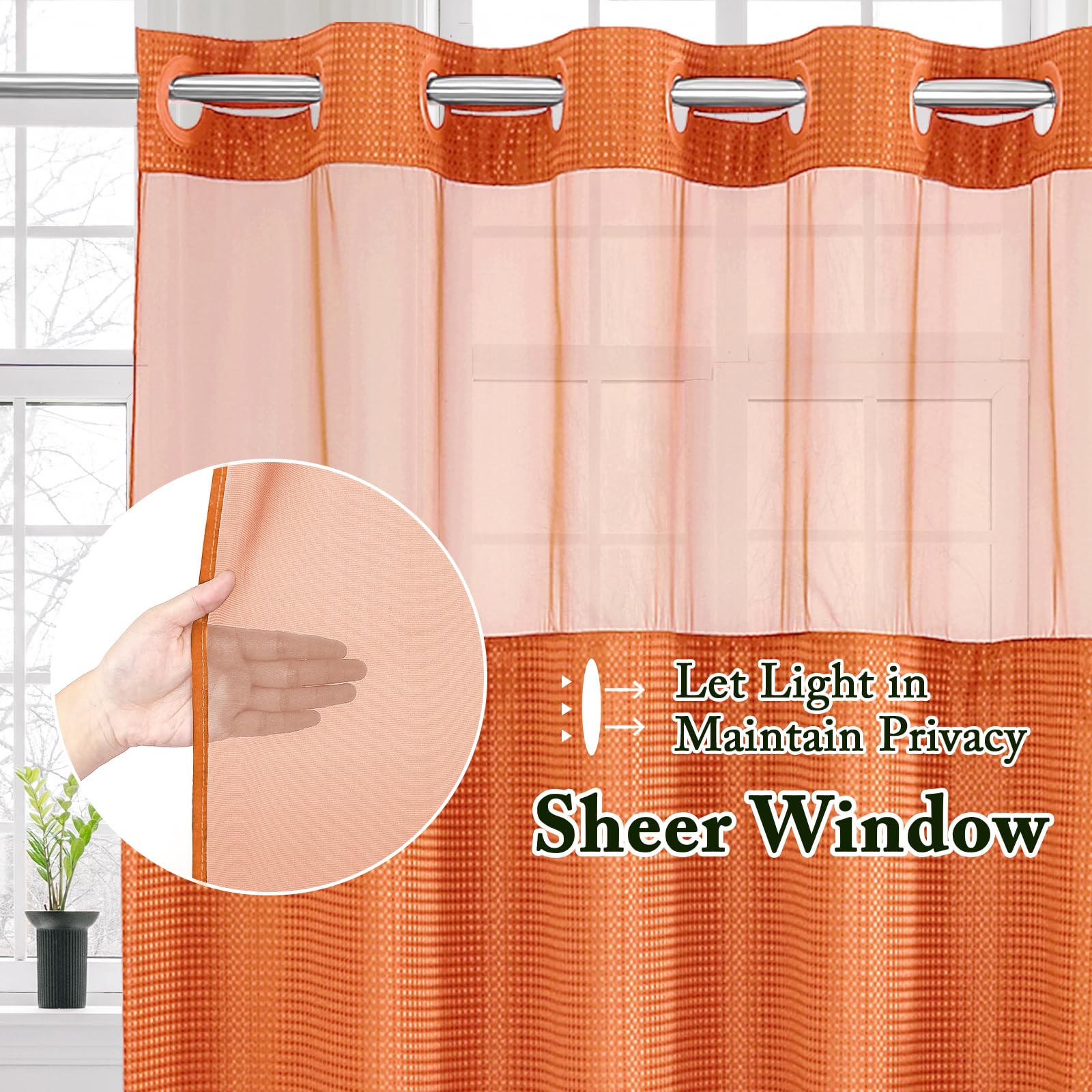 Gibelle Long Shower Curtain 72X80, Waffle Weave Bathroom Shower Curtain With Snap-In Fabric Liner Set, No Hooks Needed, Hotel St